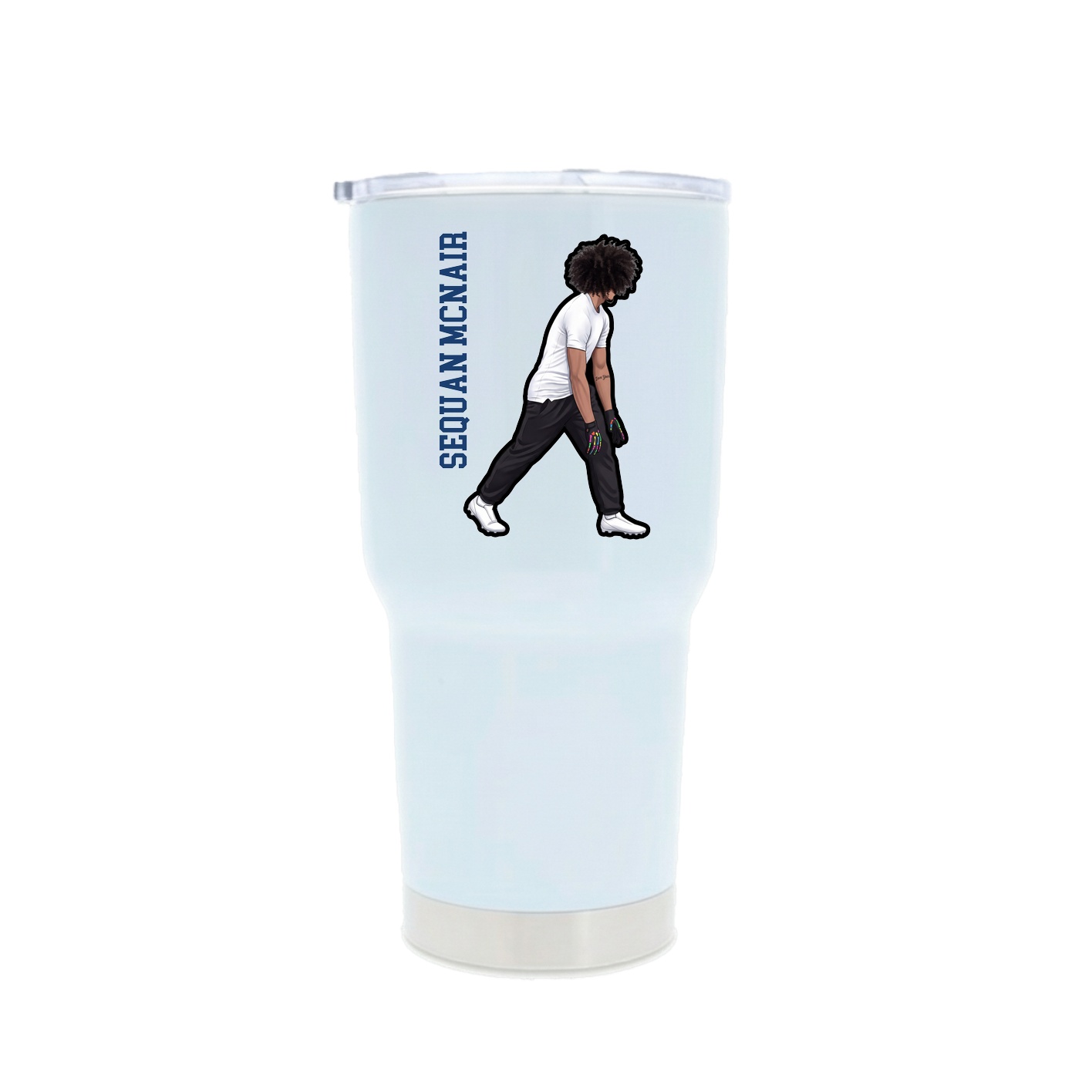 30oz Stainless Steel Tumbler — Name Vertical in White