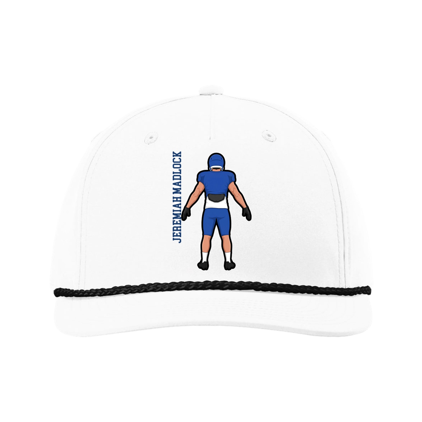 Five-Panel Classic Rope Cap — Name Vertical in White