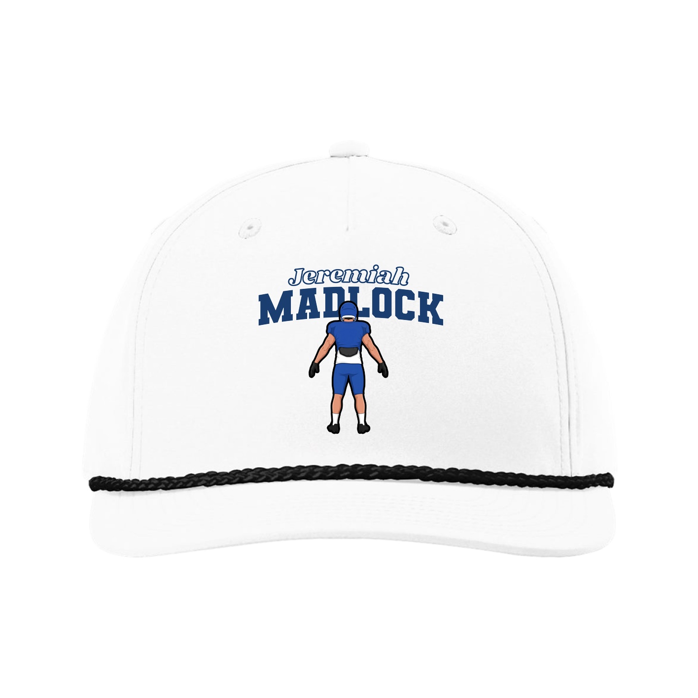 Five-Panel Classic Rope Cap — Name Arch in White