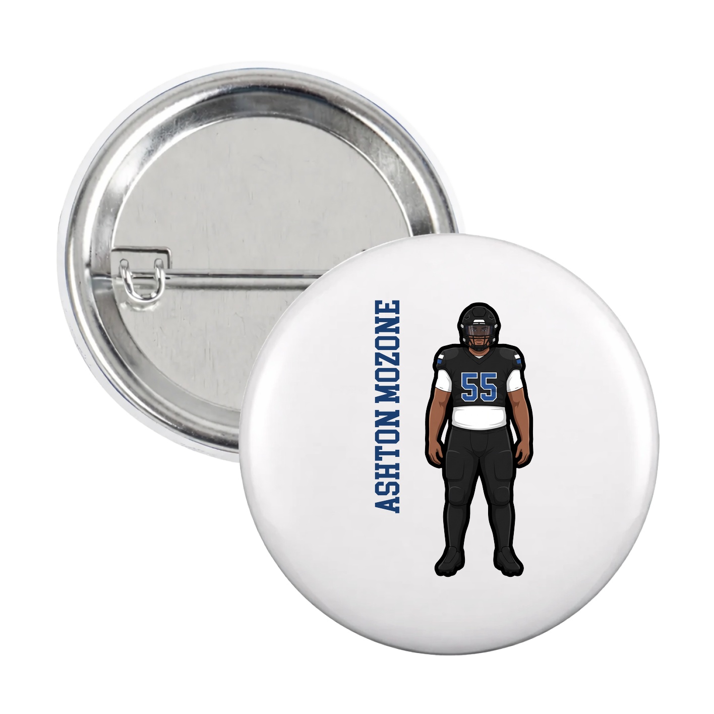 Game Day Button — Name Vertical in White