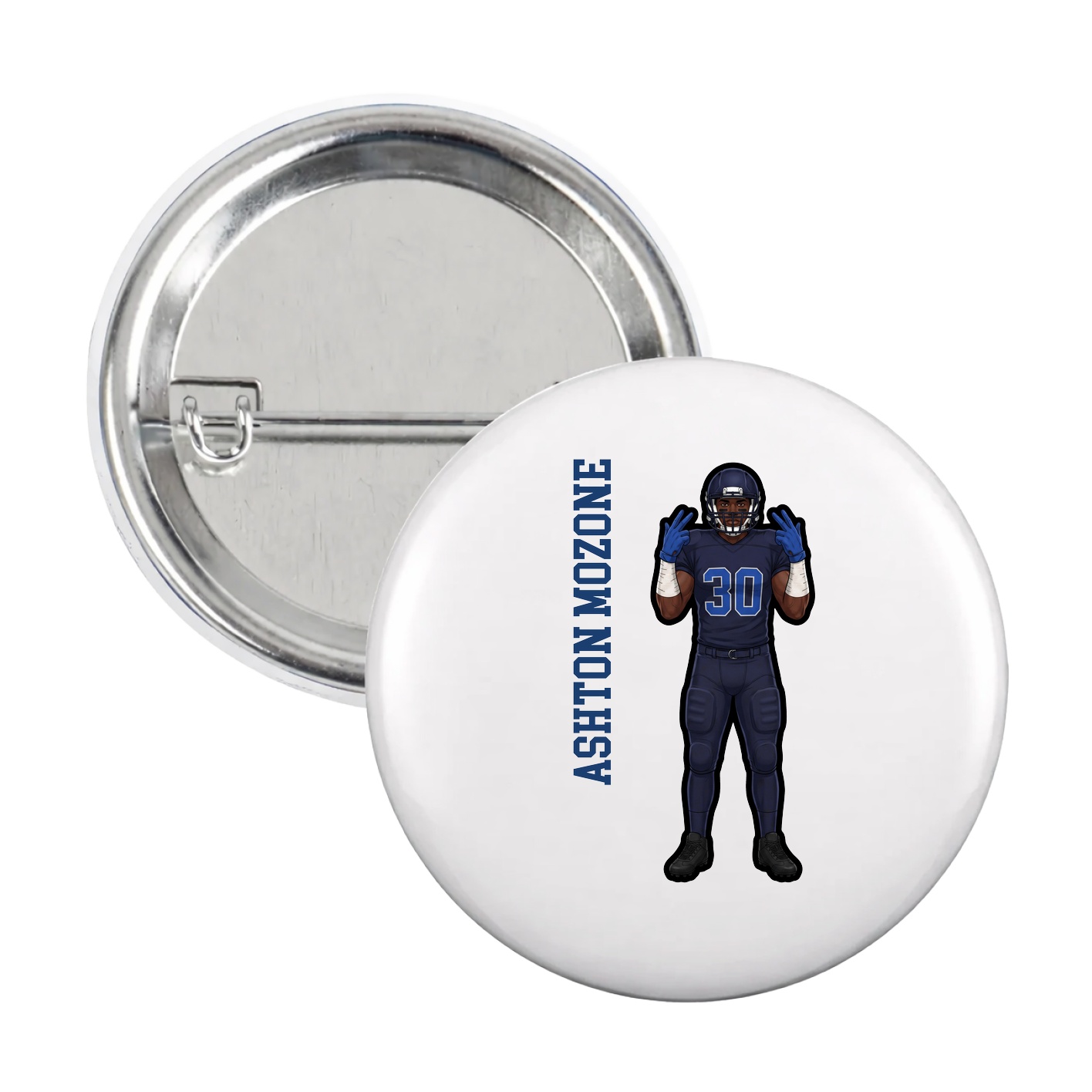 Game Day Button — Name Vertical in White