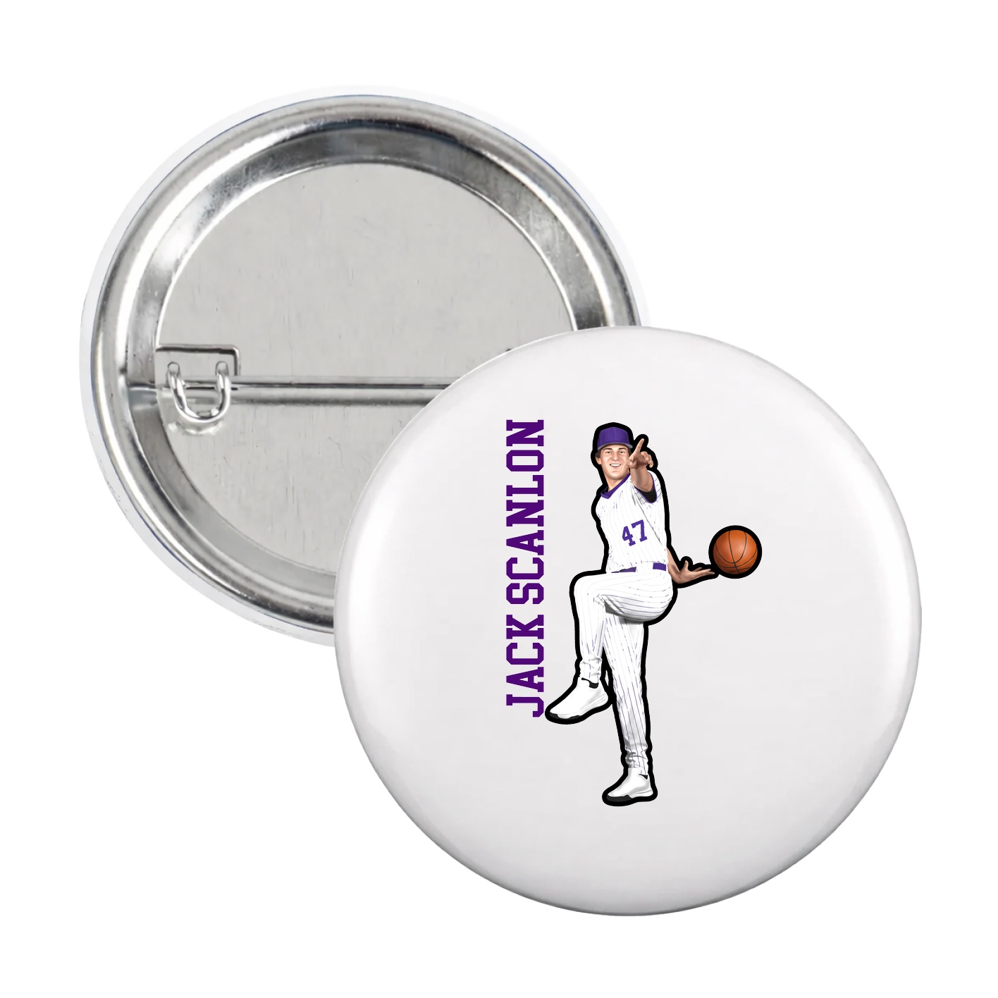 Game Day Button — Name Vertical in White