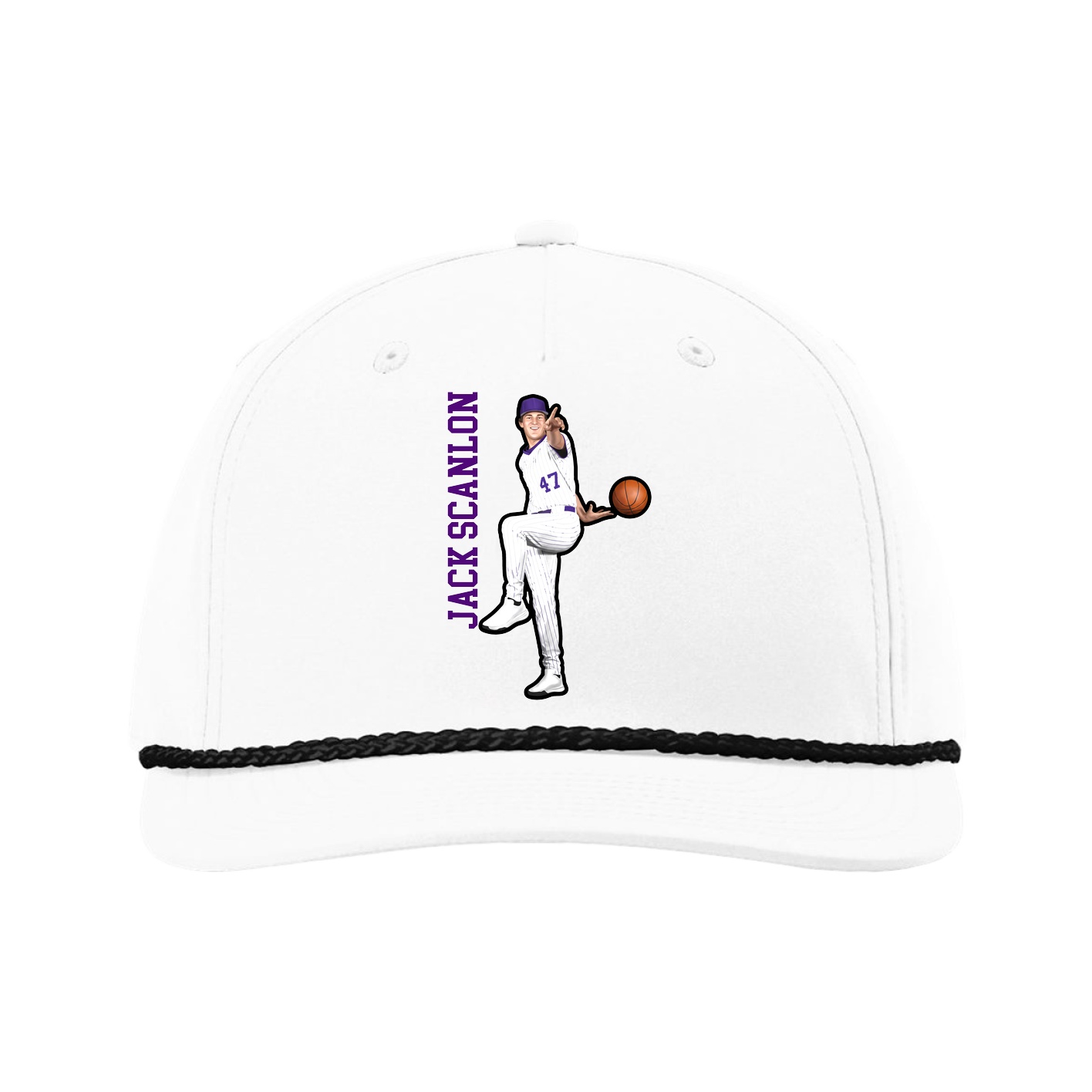 Five-Panel Classic Rope Cap — Name Vertical in White