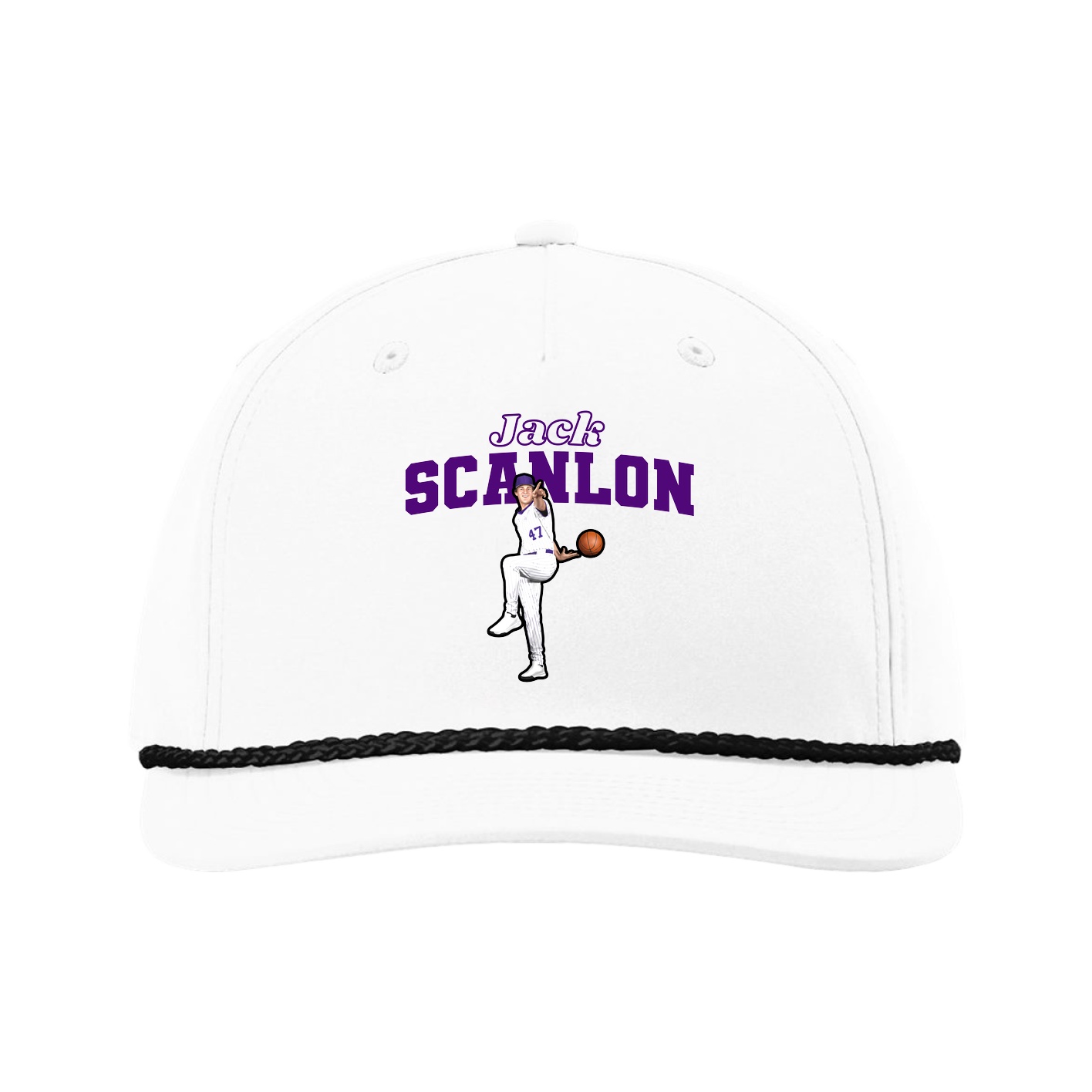 Five-Panel Classic Rope Cap — Name Arch in White