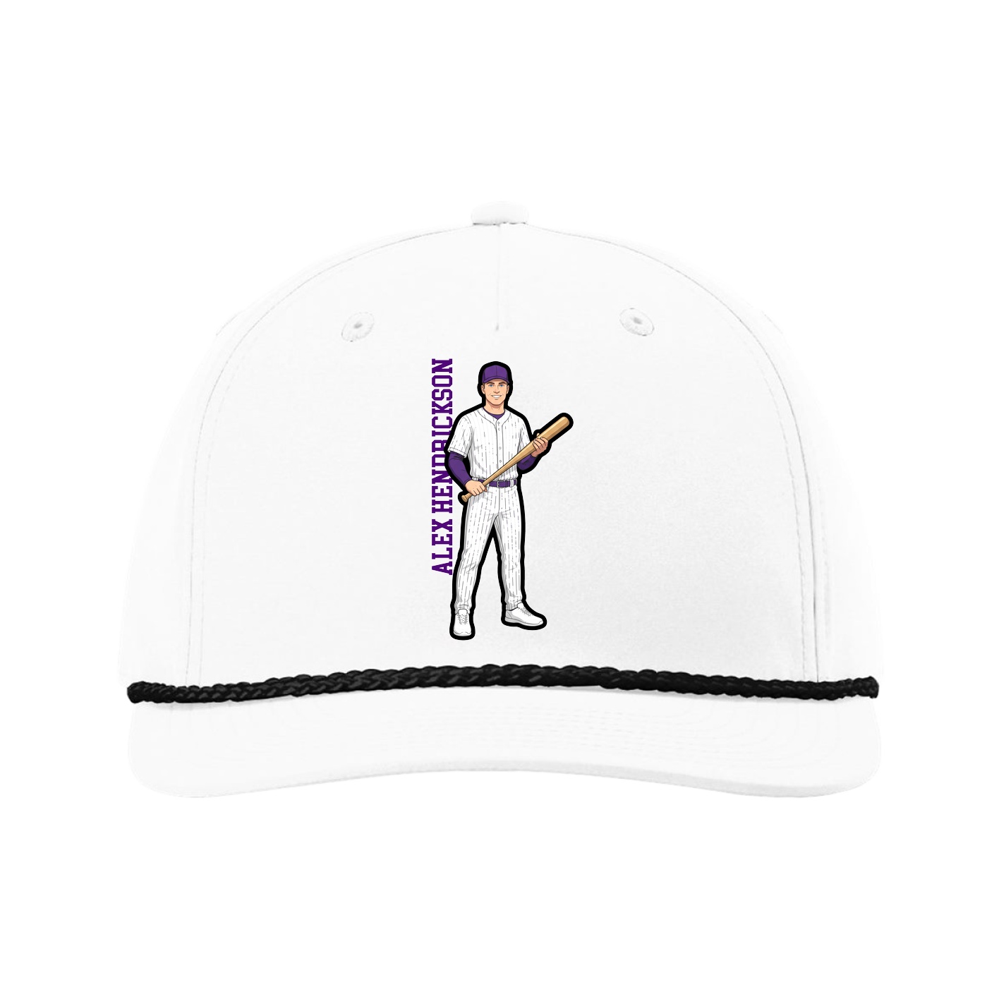 Five-Panel Classic Rope Cap — Name Vertical in White