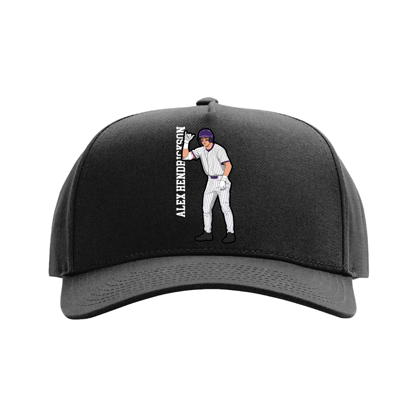 Full Fabric Five-Panel Champ Cap — Name Vertical in Black