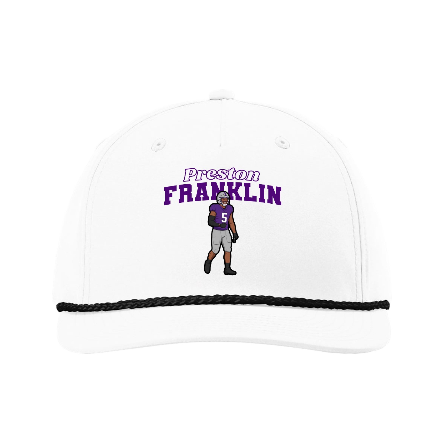 Five-Panel Classic Rope Cap — Name Arch in White