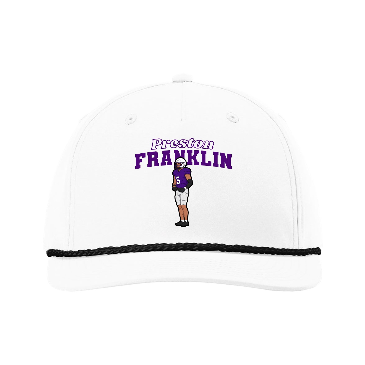 Five-Panel Classic Rope Cap — Name Arch in White