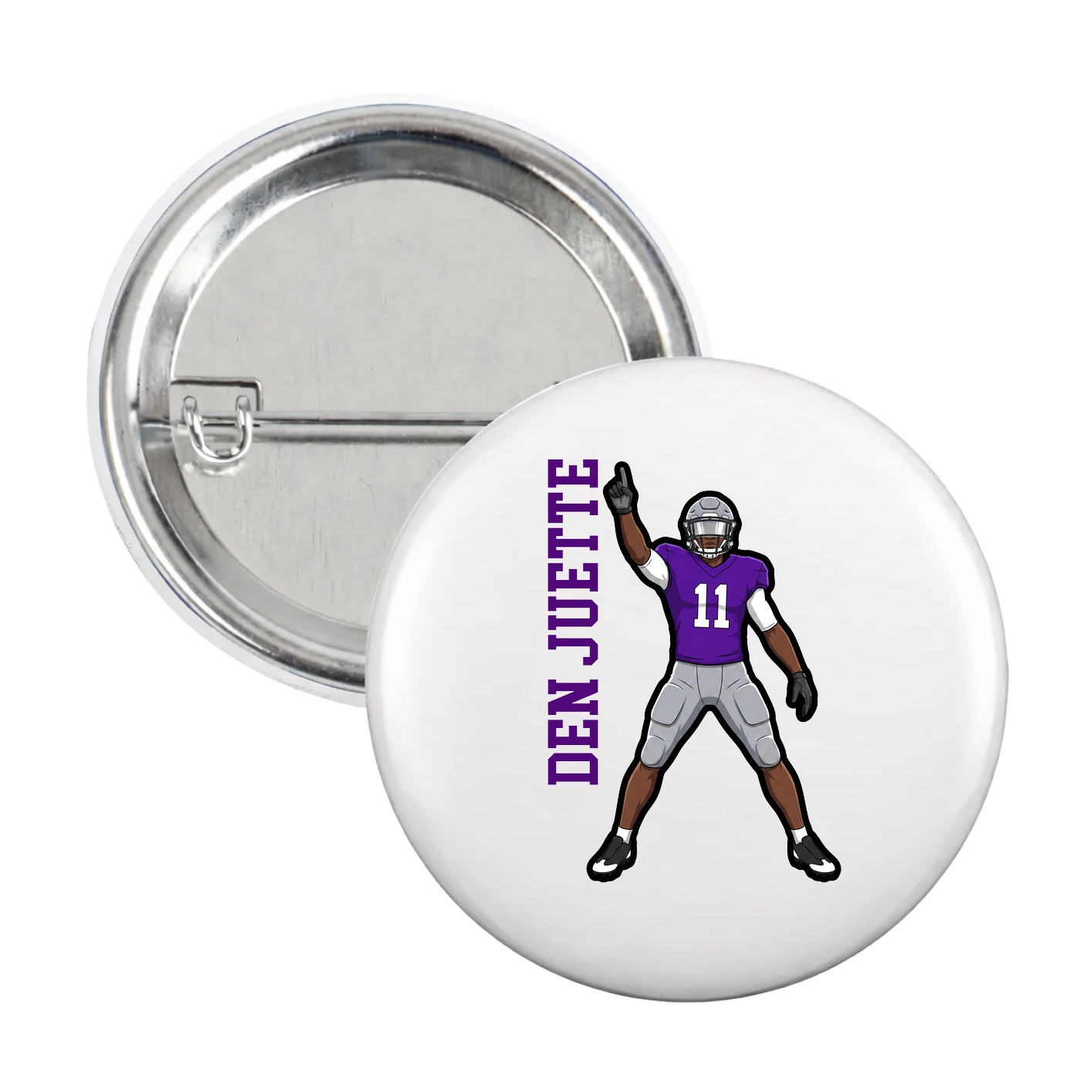 Game Day Button — Name Vertical in White