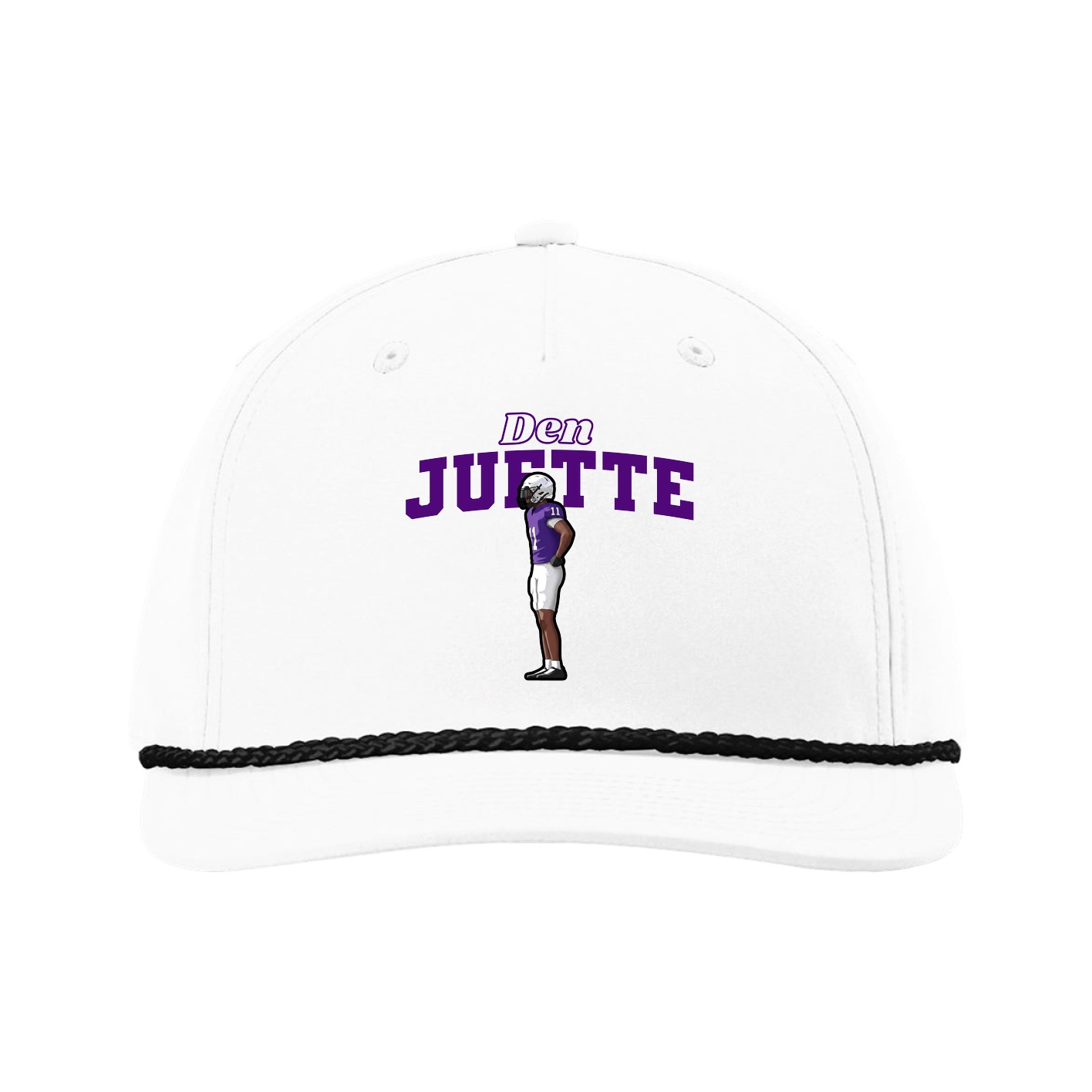 Five-Panel Classic Rope Cap — Name Arch in White