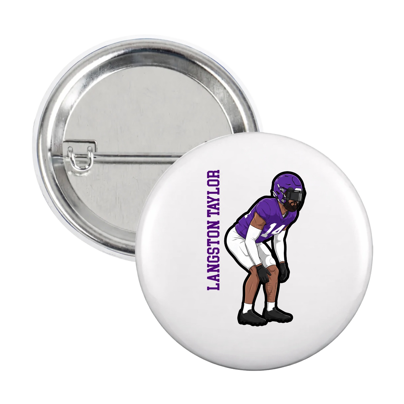 Game Day Button — Name Vertical in White