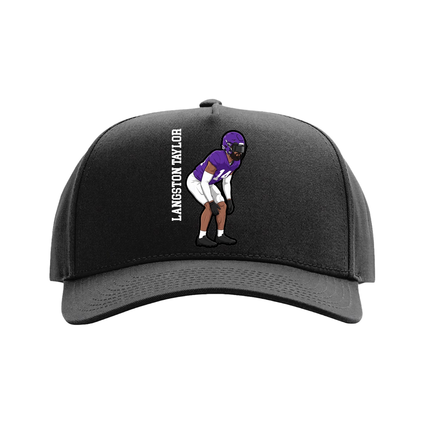 Full Fabric Five-Panel Champ Cap — Name Vertical in Black