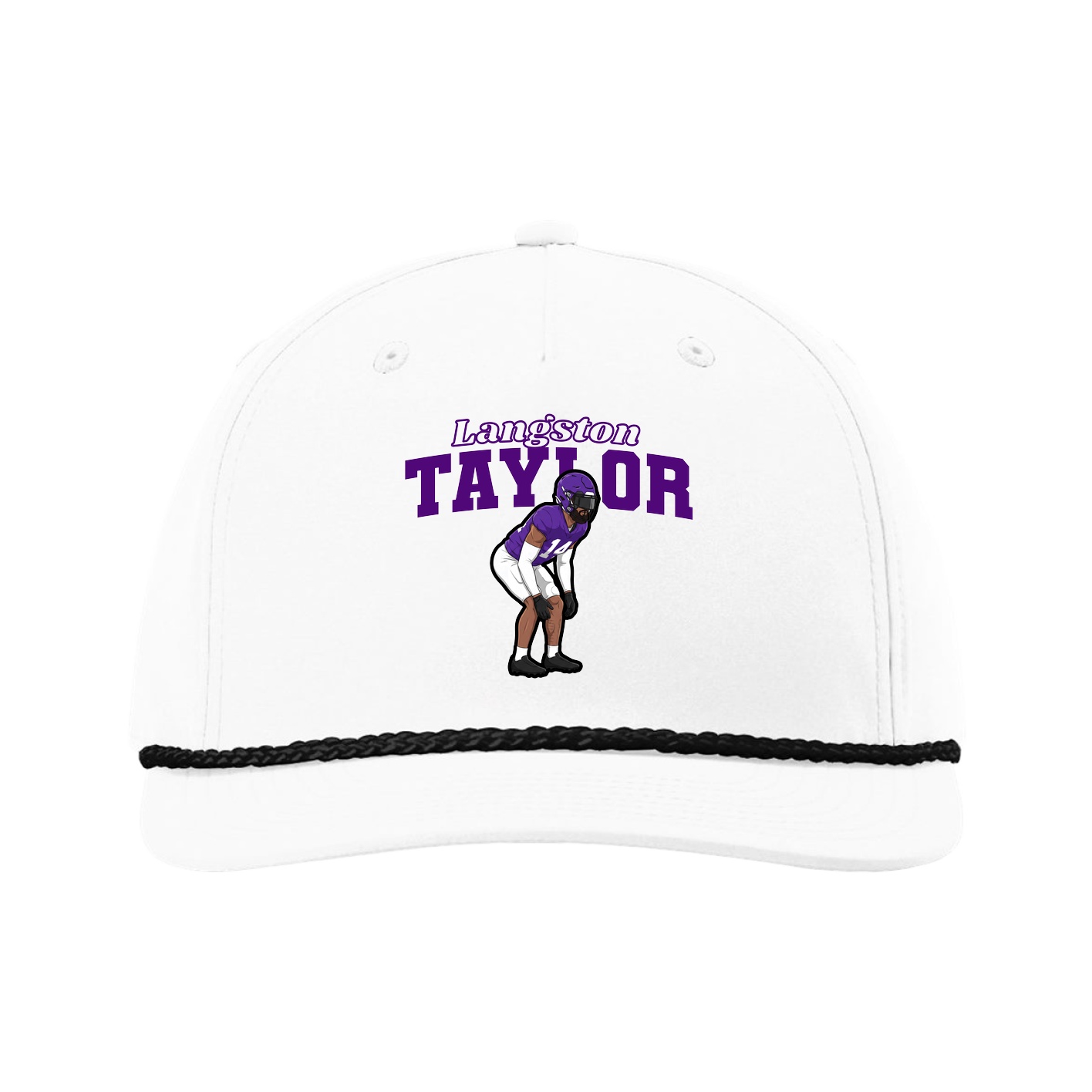 Five-Panel Classic Rope Cap — Name Arch in White