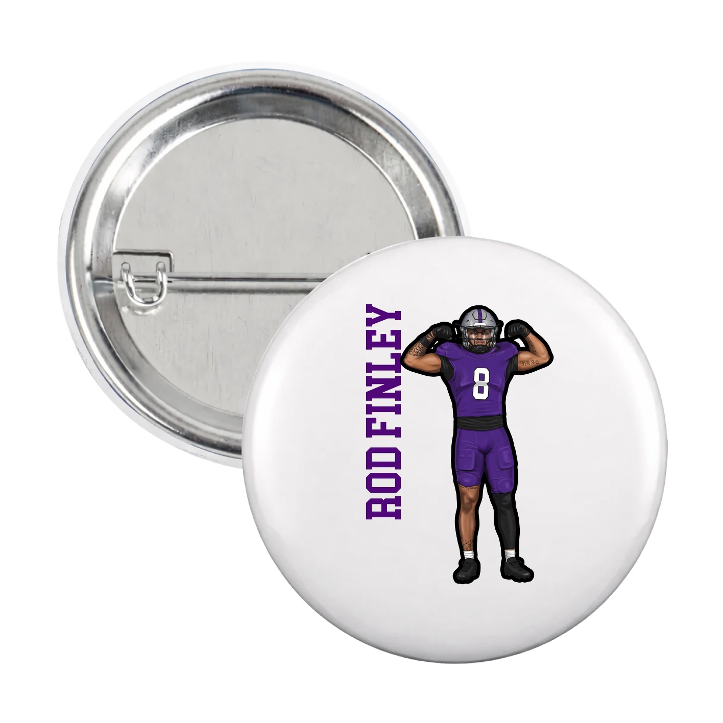 Game Day Button — Name Vertical in White
