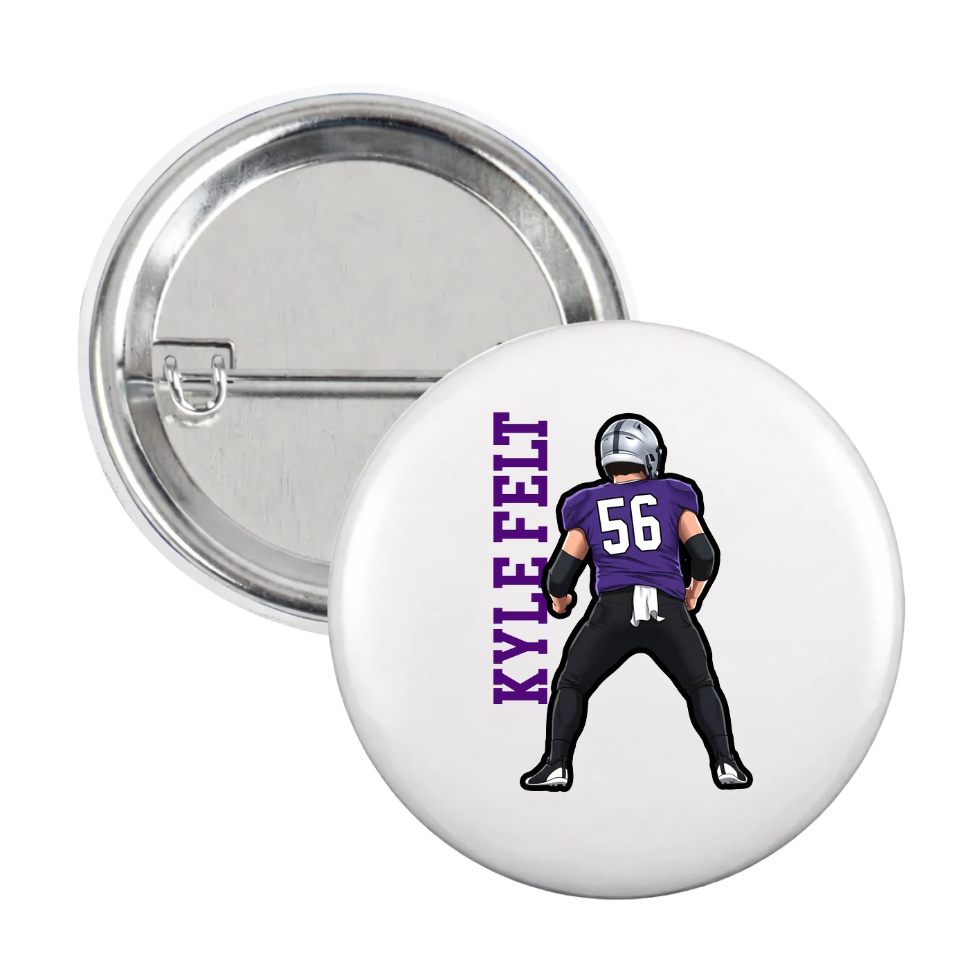 Game Day Button — Name Vertical in White