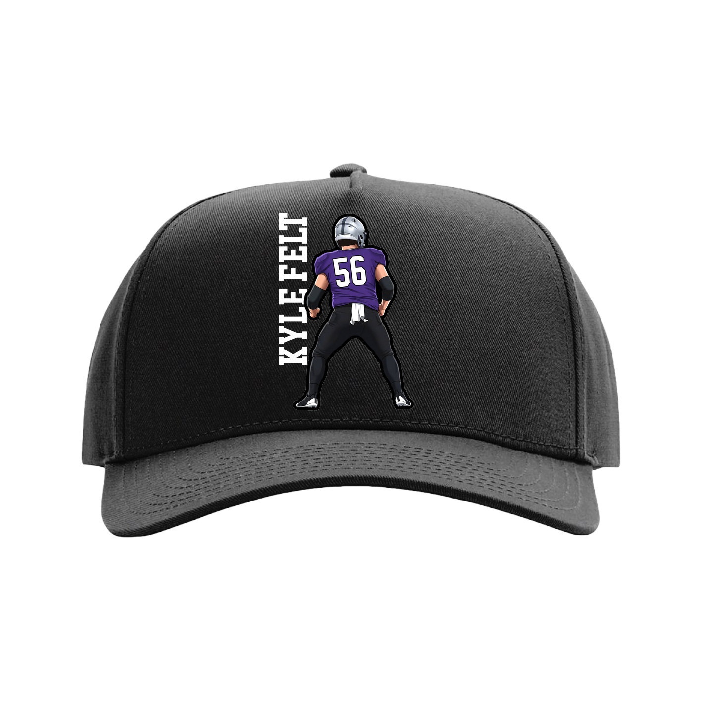 Full Fabric Five-Panel Champ Cap — Name Vertical in Black