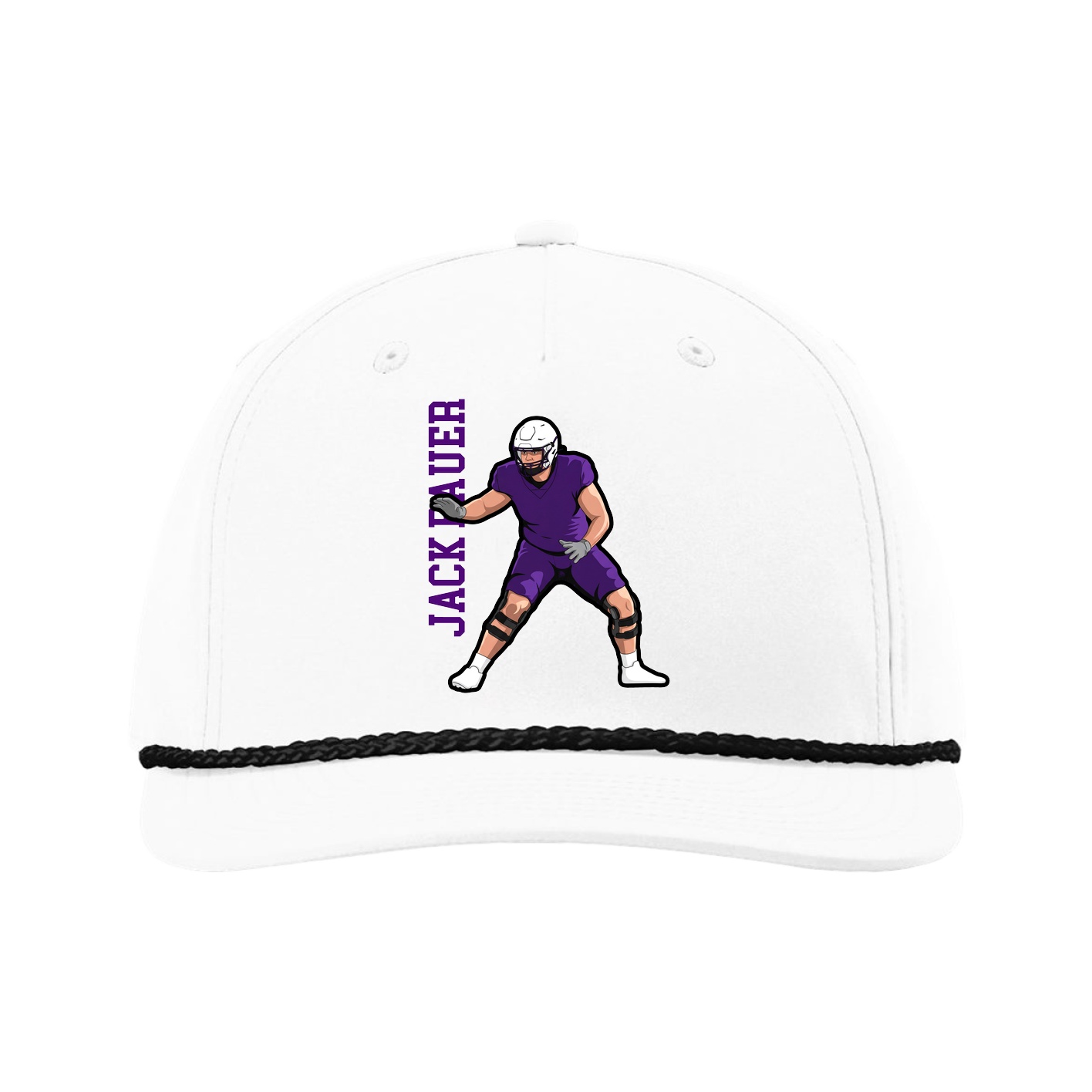 Five-Panel Classic Rope Cap — Name Vertical in White