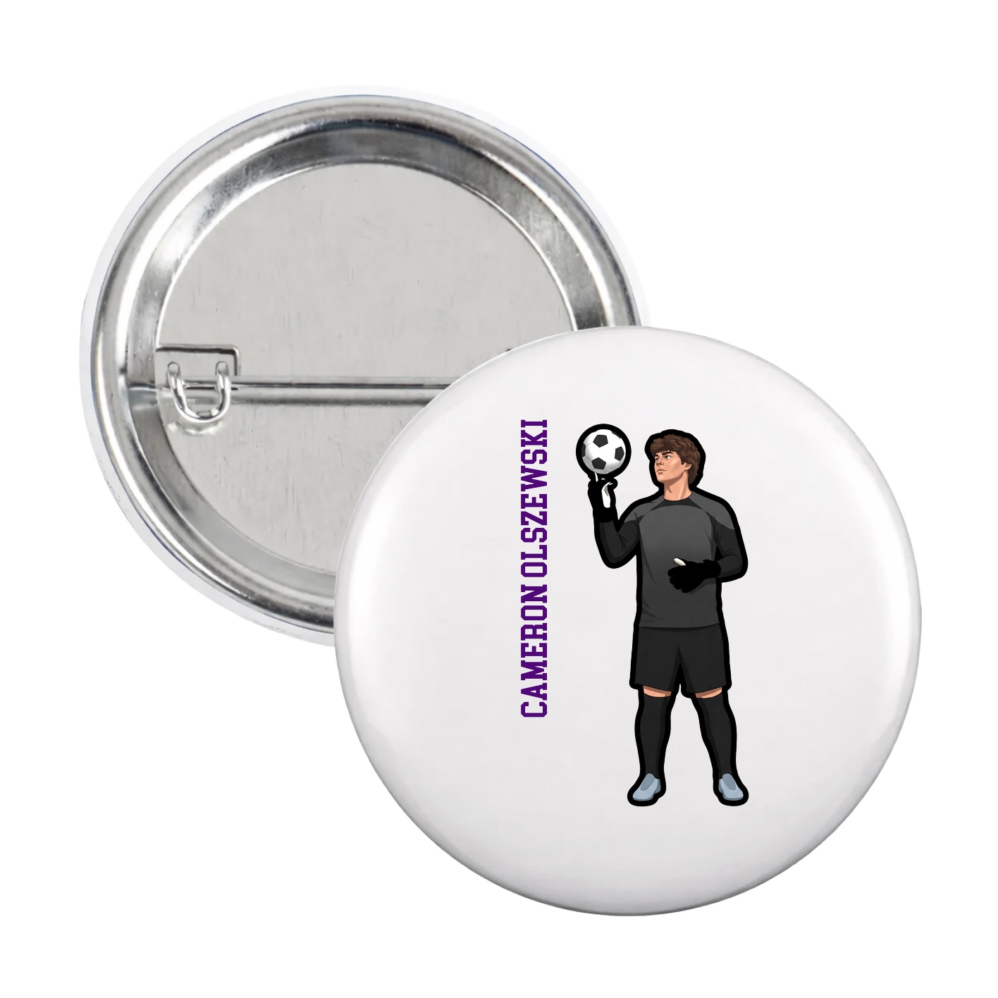 Game Day Button — Name Vertical in White
