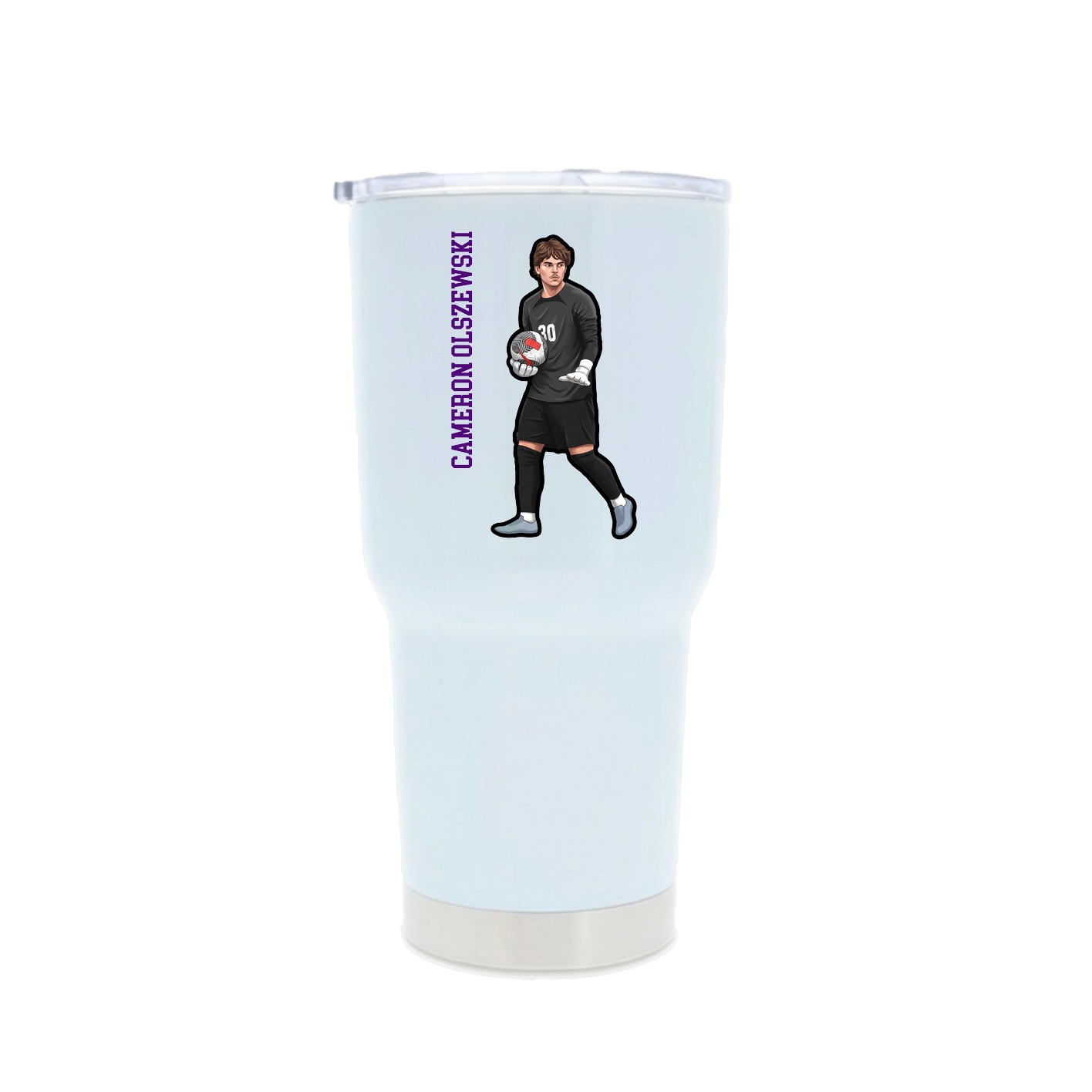 30oz Stainless Steel Tumbler — Name Vertical in White