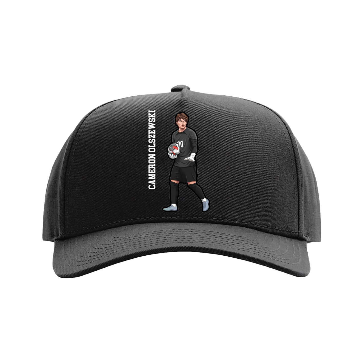Full Fabric Five-Panel Champ Cap — Name Vertical in Black