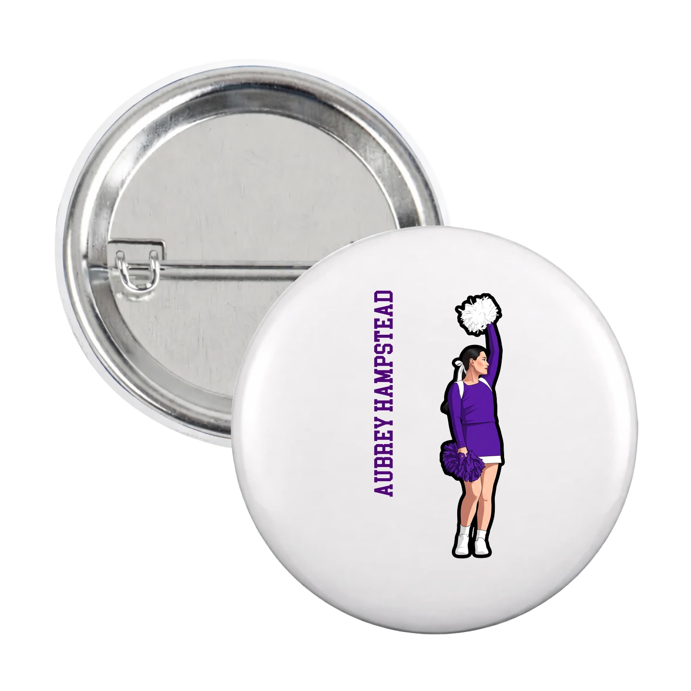 Game Day Button — Name Vertical in White