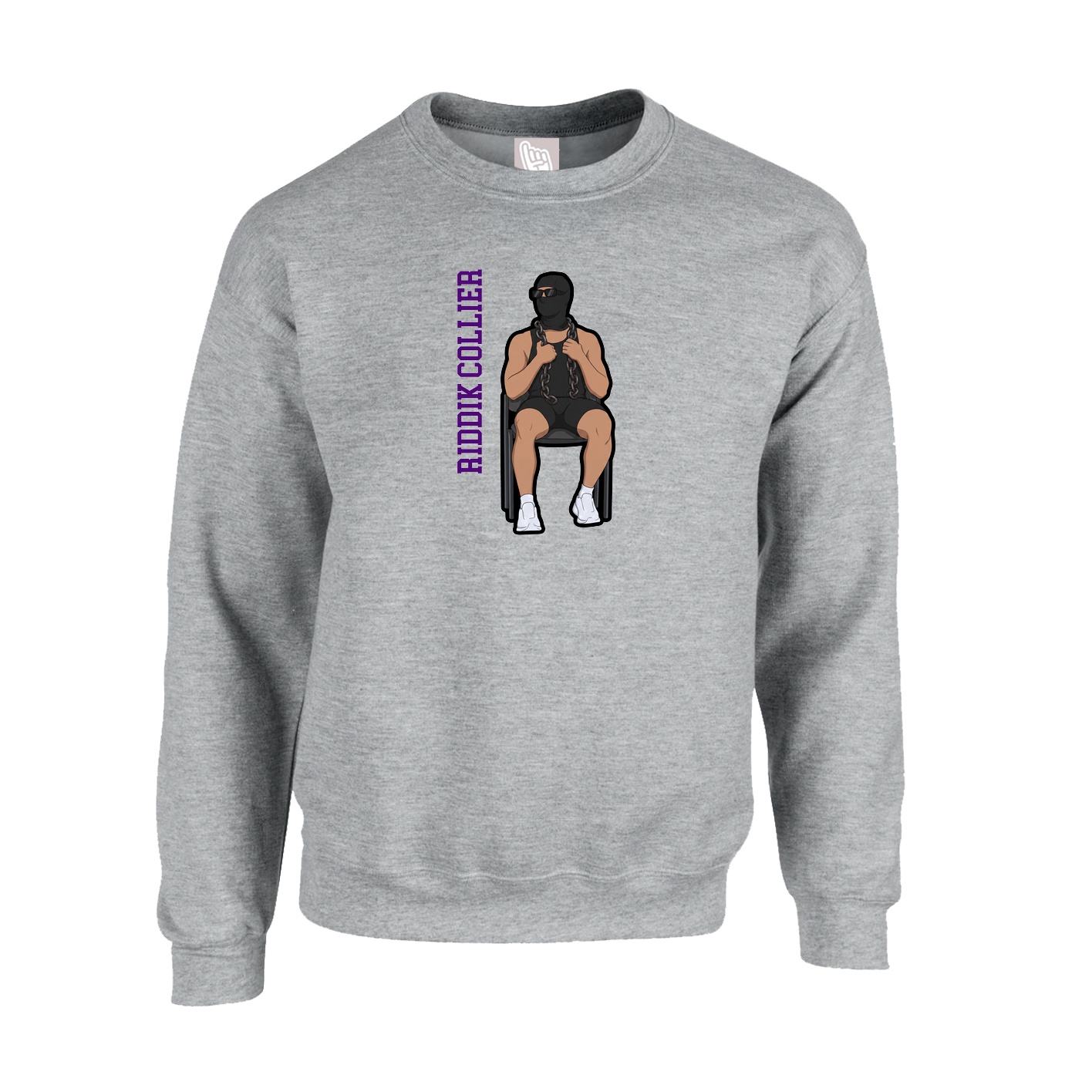 Fleece Crew — Name Vertical in Grey
