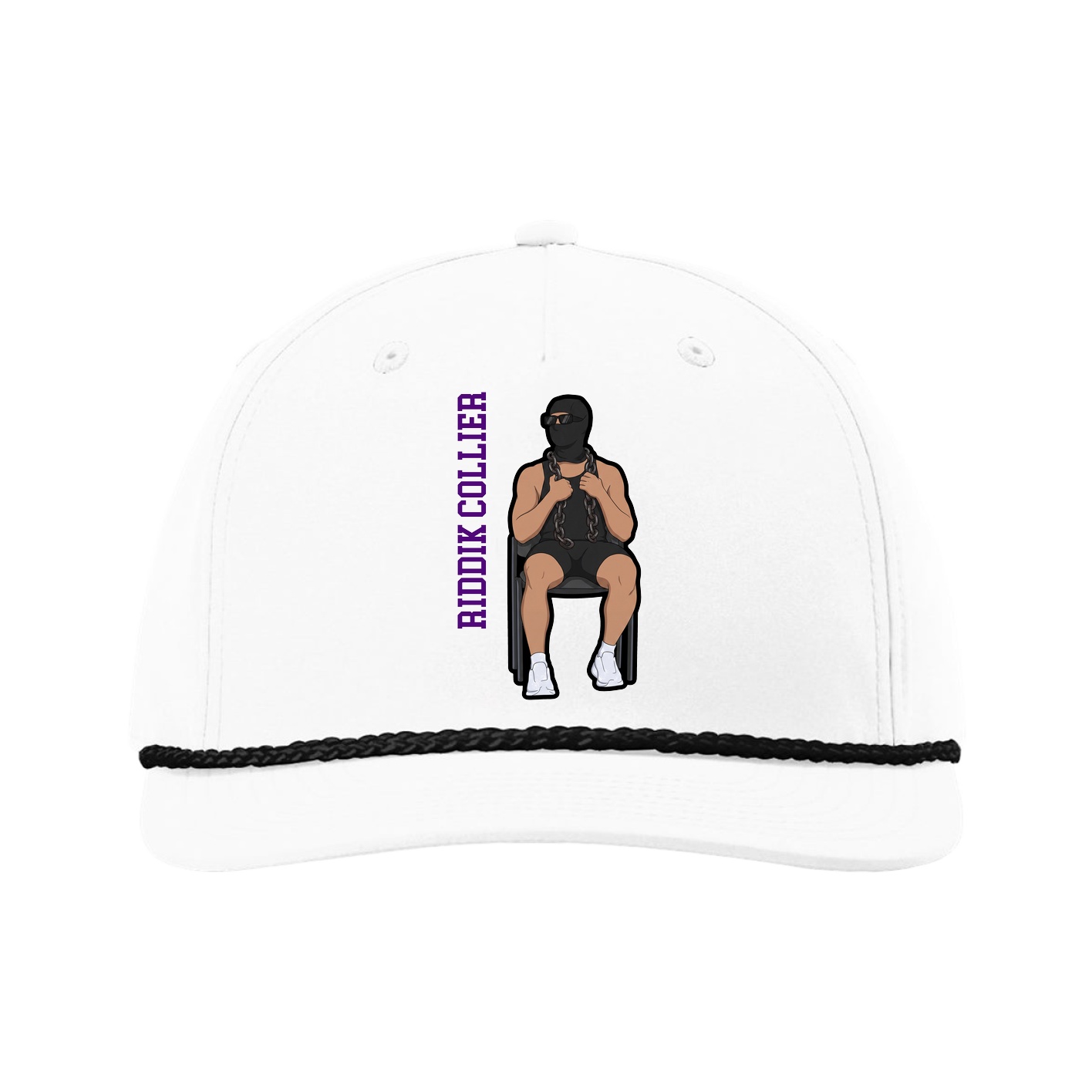 Five-Panel Classic Rope Cap — Name Vertical in White