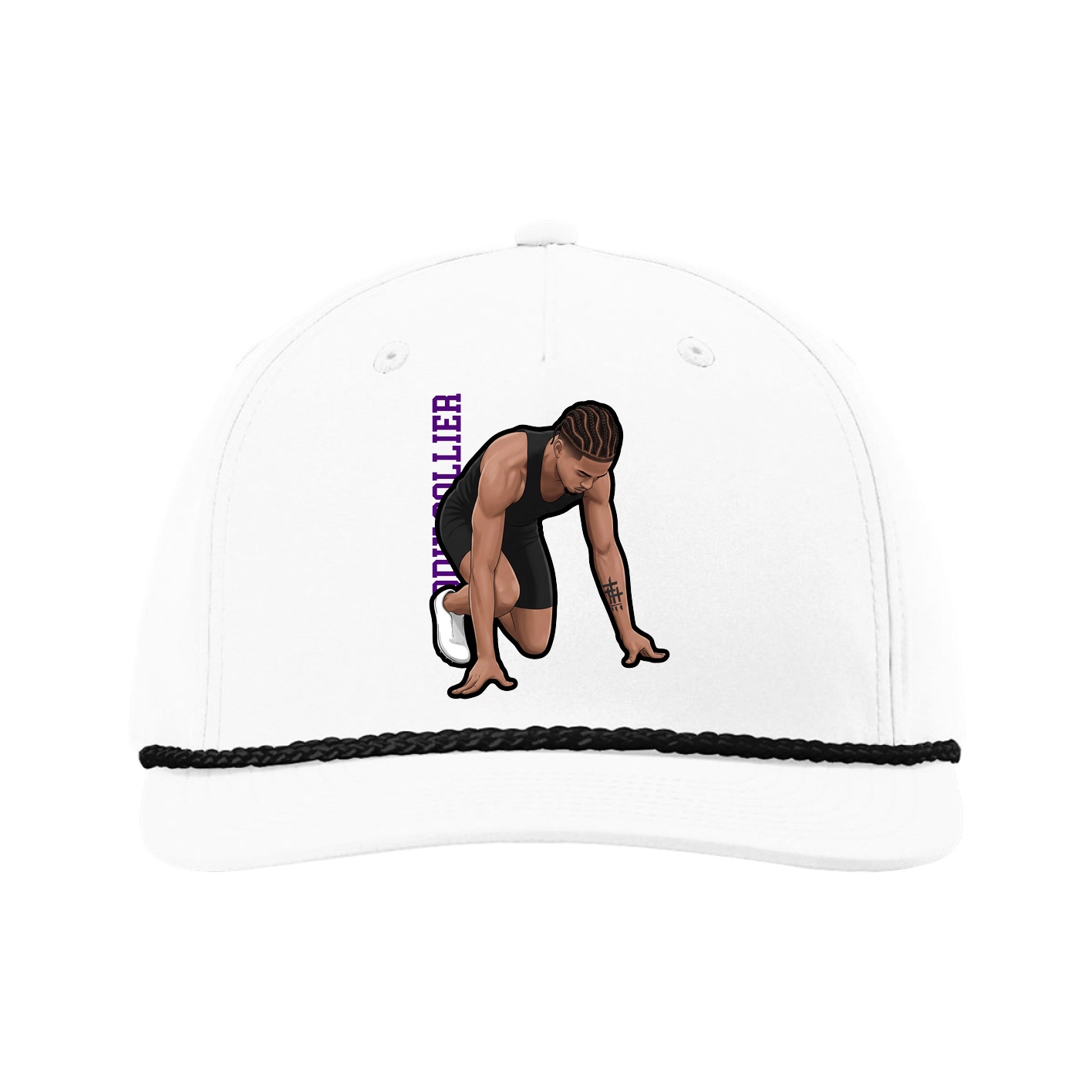 Five-Panel Classic Rope Cap — Name Vertical in White