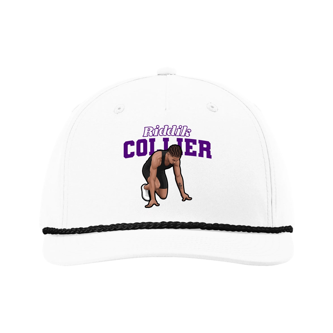 Five-Panel Classic Rope Cap — Name Arch in White