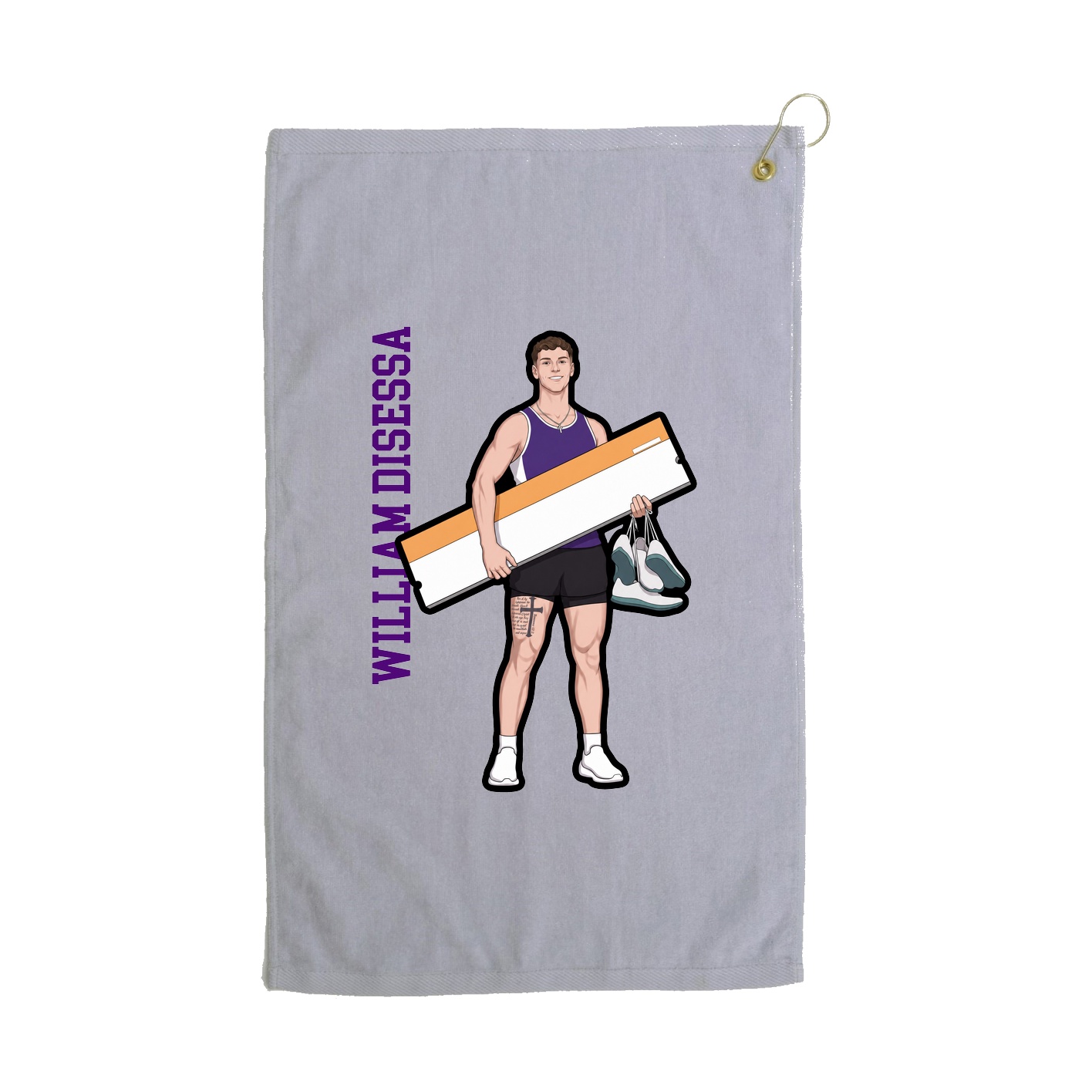 Golf Towel — Name Vertical in Grey