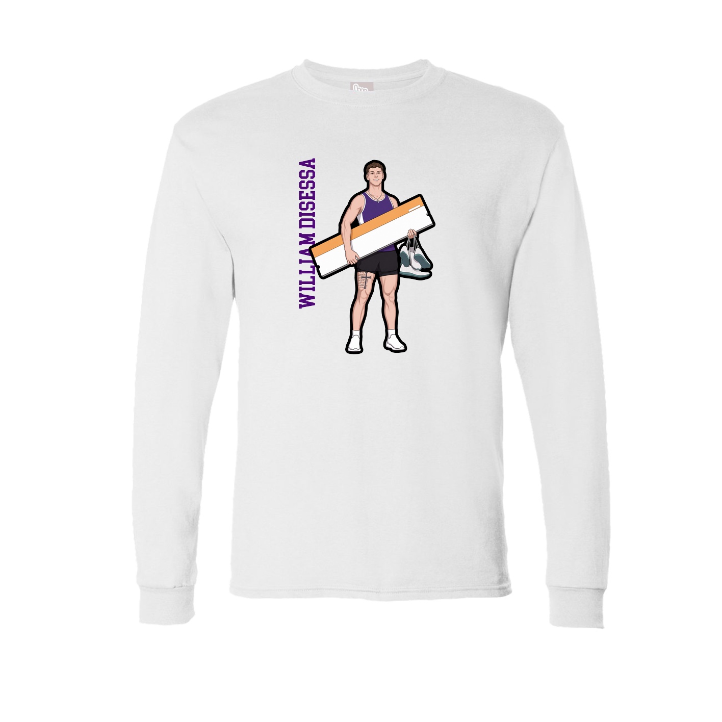 Long Sleeve Tee — Name Vertical in White