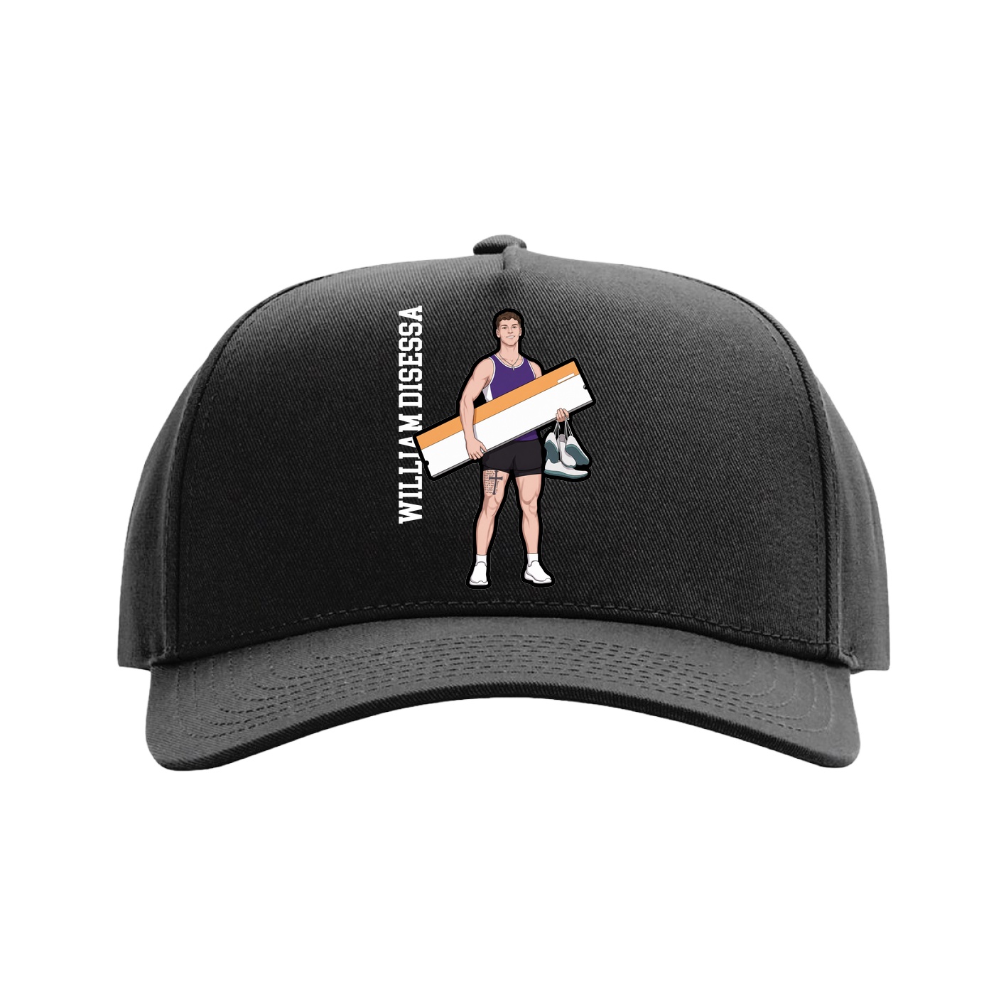 Full Fabric Five-Panel Champ Cap — Name Vertical in Black