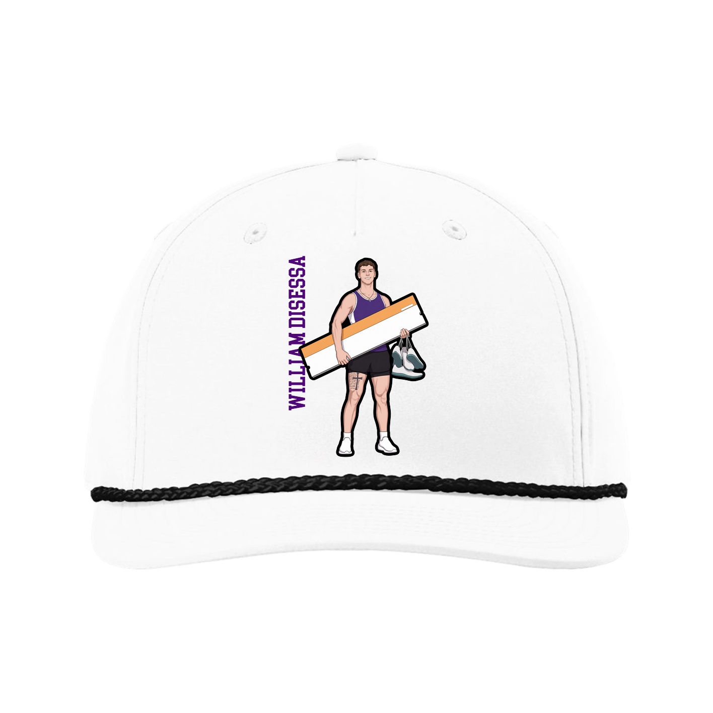 Five-Panel Classic Rope Cap — Name Vertical in White