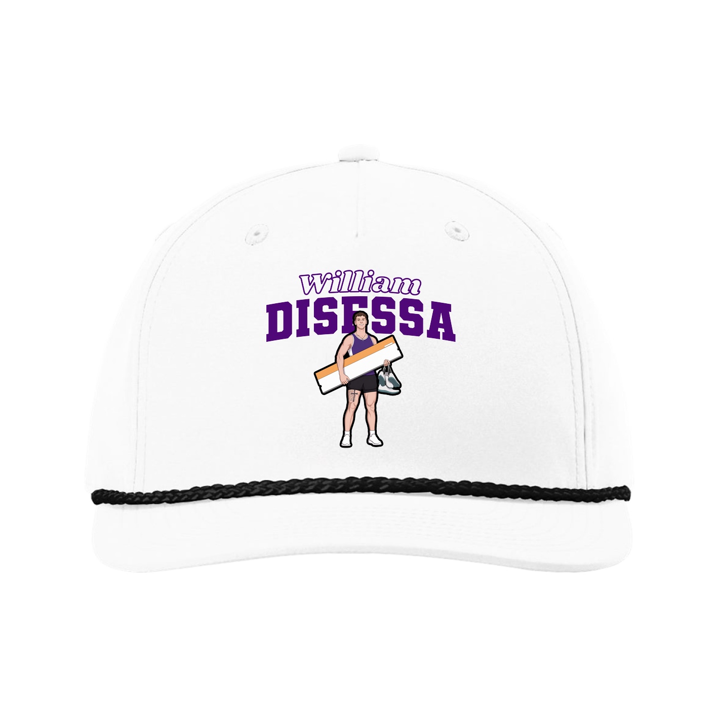 Five-Panel Classic Rope Cap — Name Arch in White