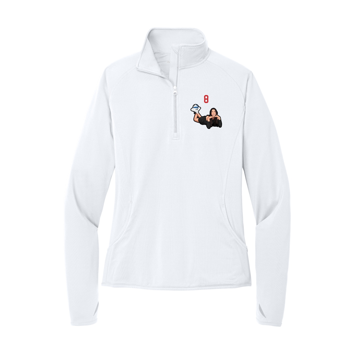 Women's Q-Zip Pullover — Number Top in White