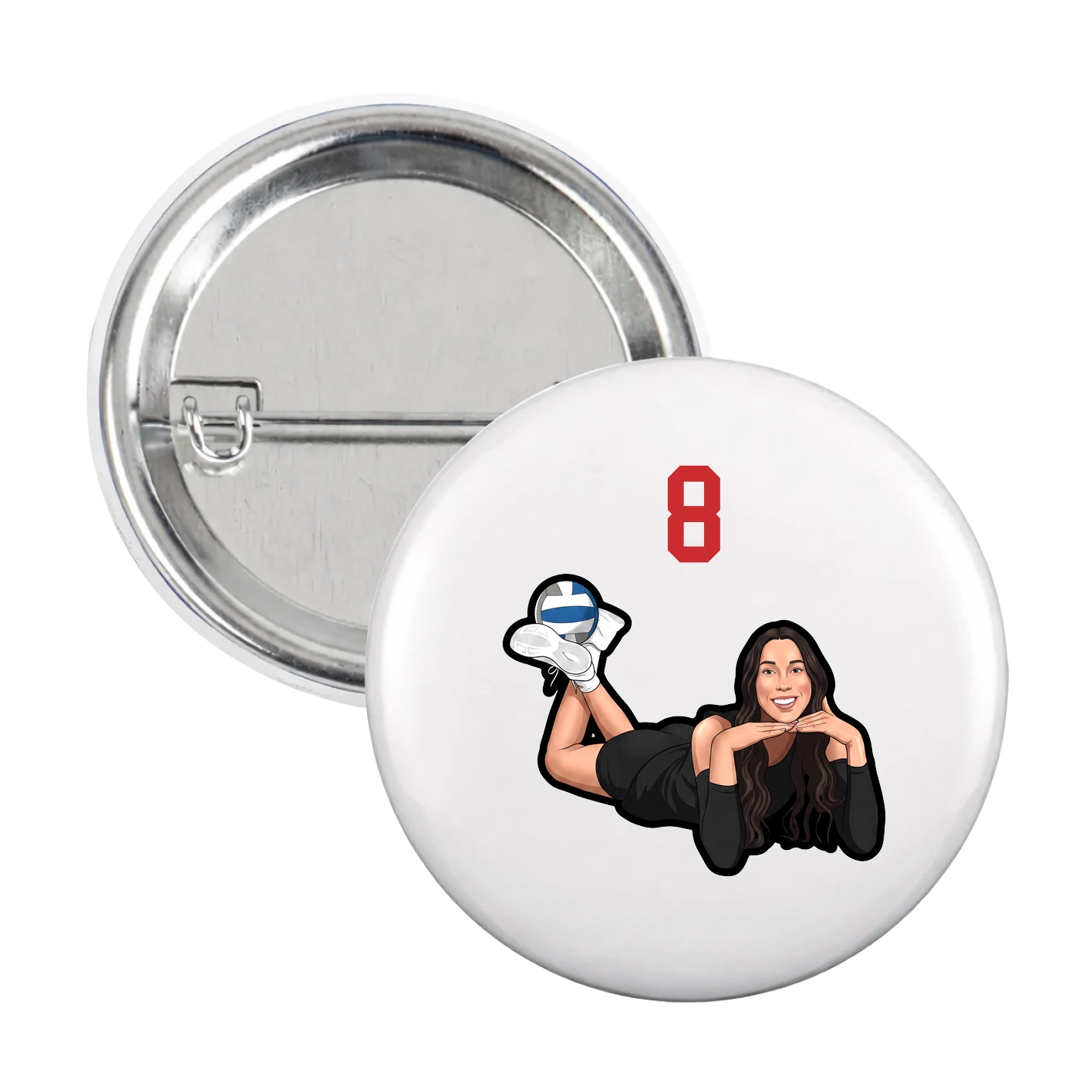 Game Day Button — Number Top in White
