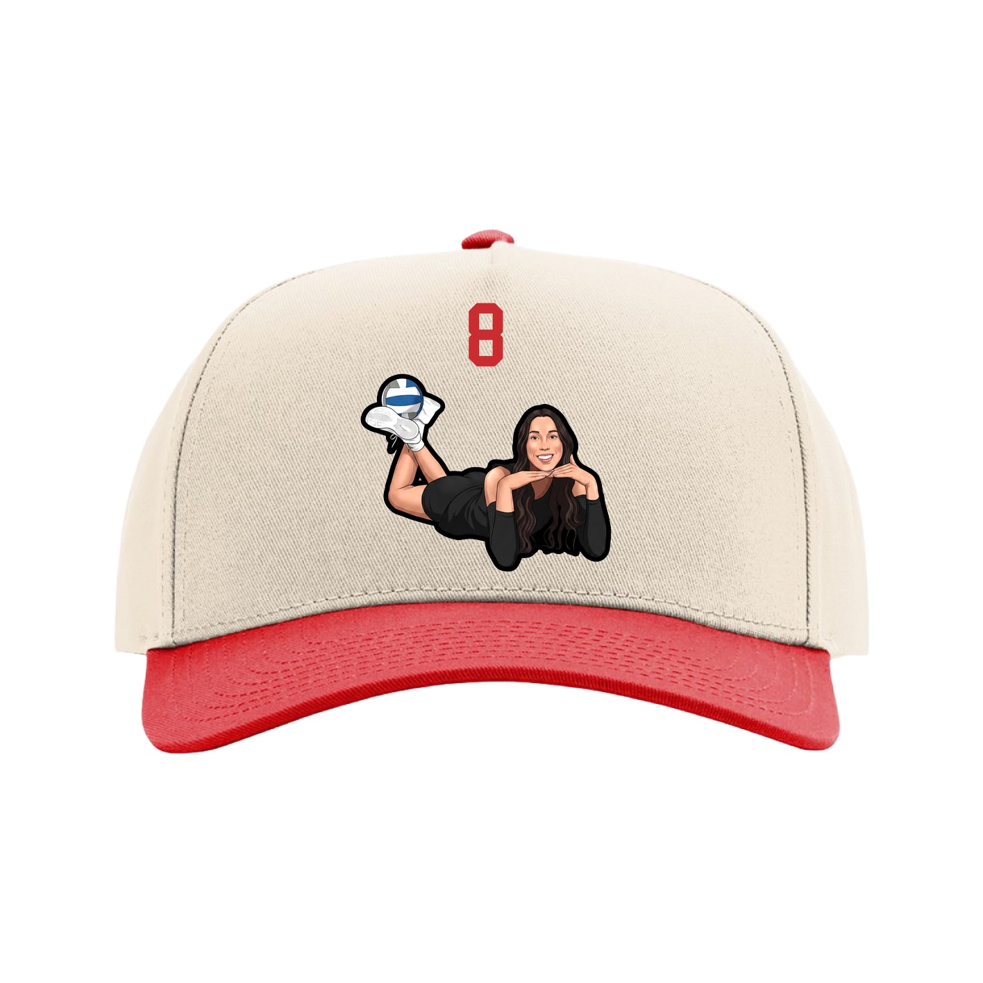 Full Fabric Five-Panel Champ Cap — Number Top in Cream/Red