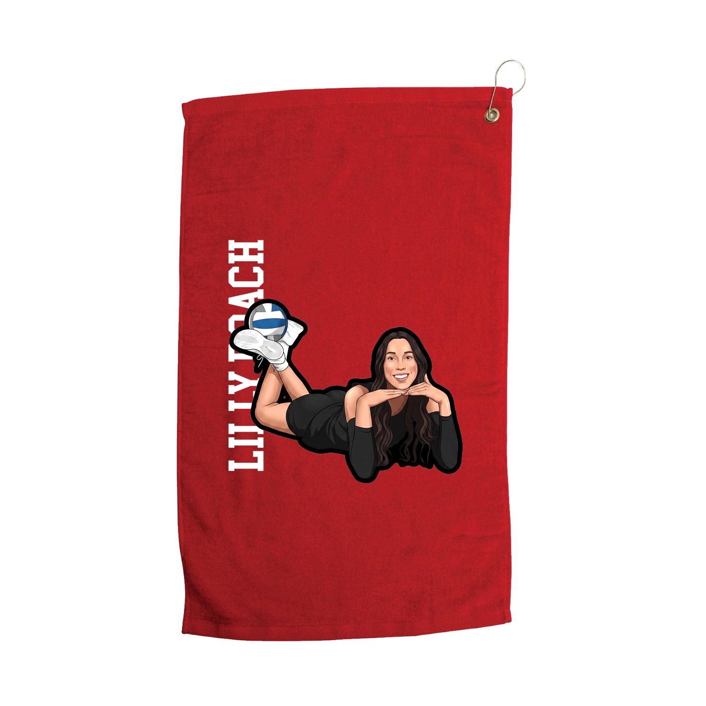 Golf Towel — Name Vertical in Red