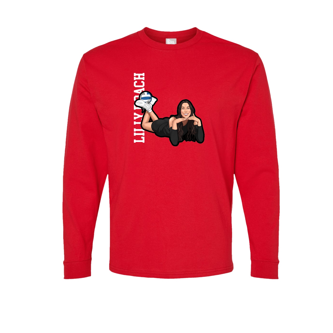 Long Sleeve Tee — Name Vertical in Red