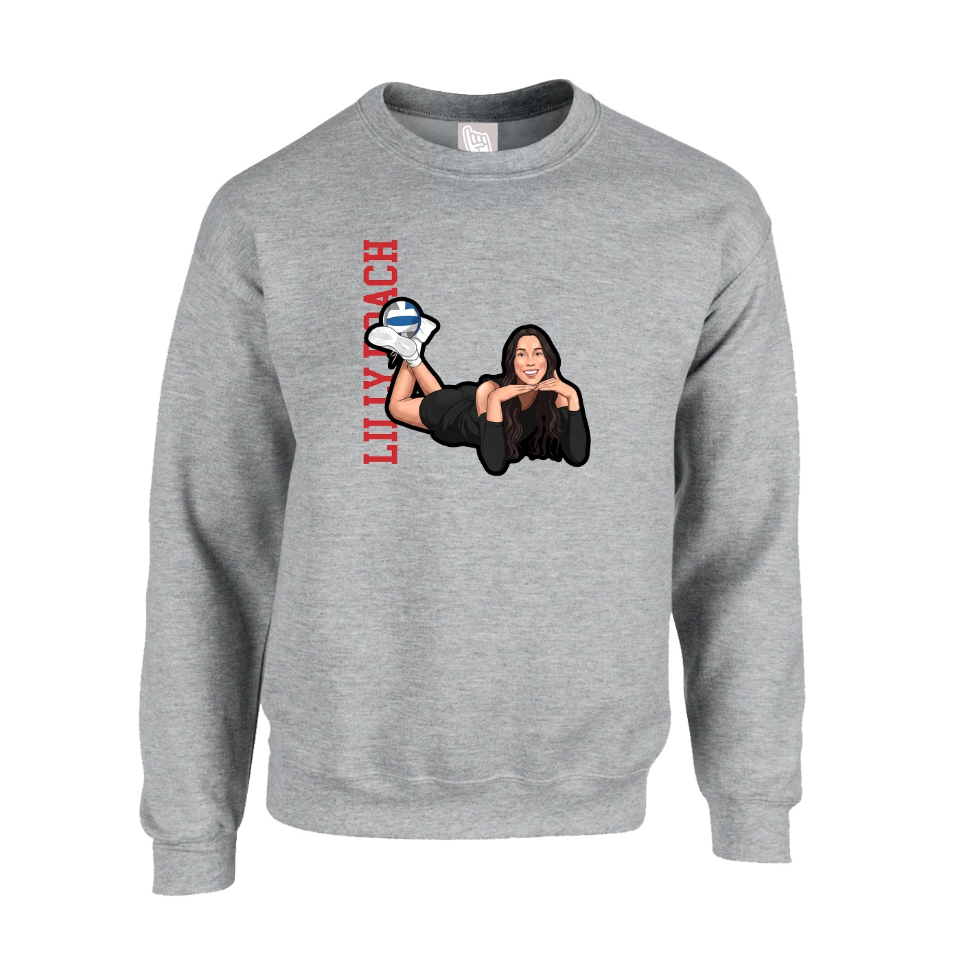 Fleece Crew — Name Vertical in Grey