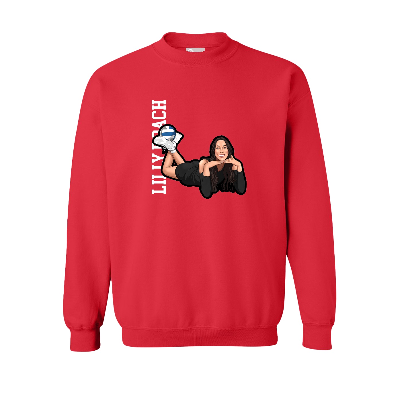 Fleece Crew — Name Vertical in Red