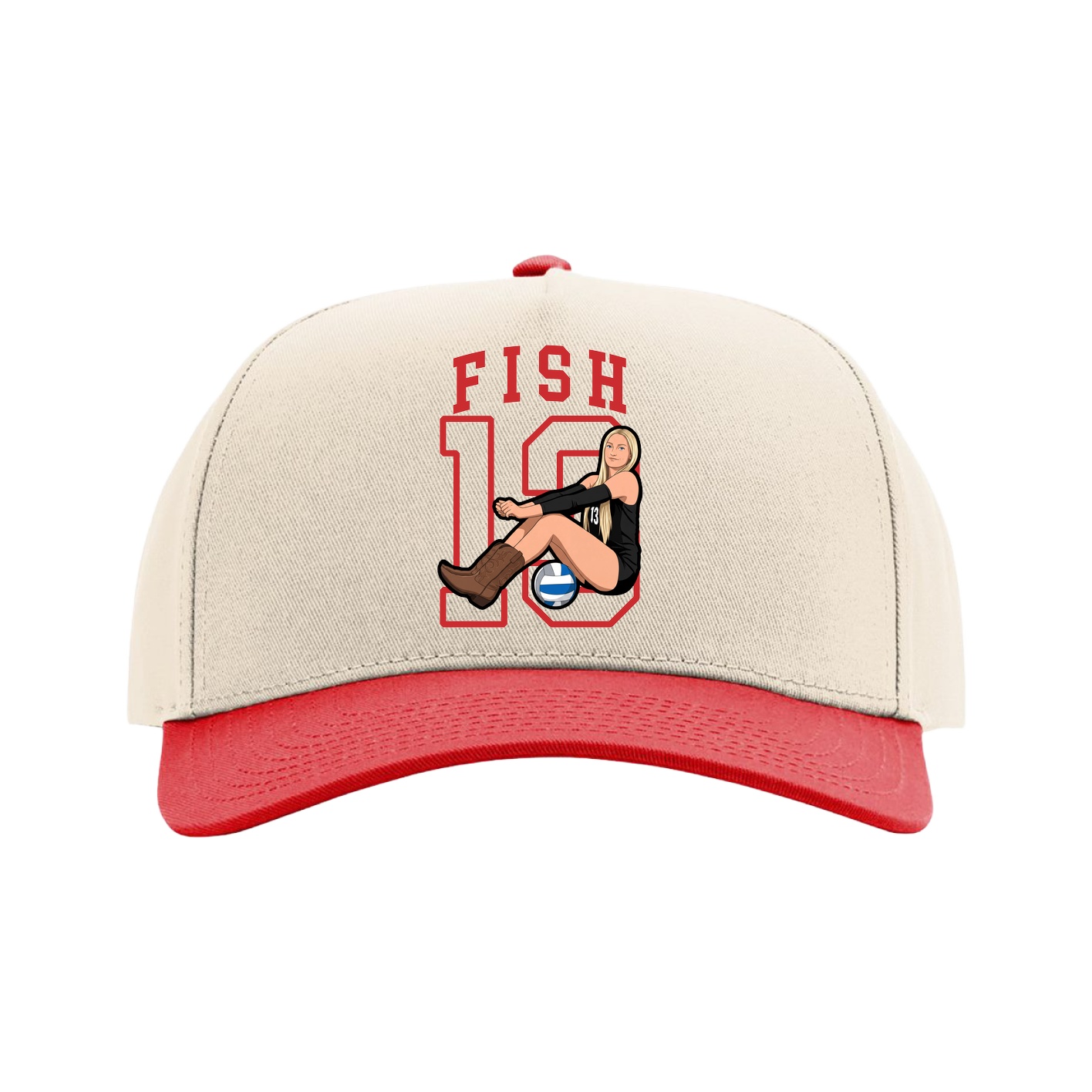 Full Fabric Five-Panel Champ Cap — Shirsey in Cream/Red