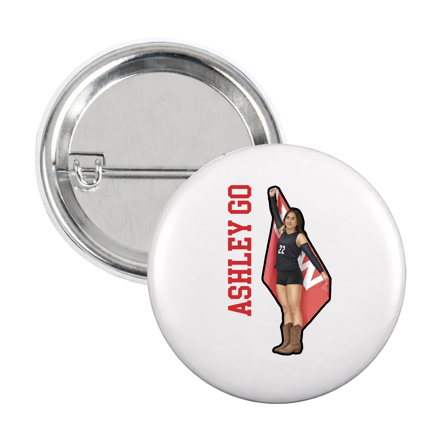 Game Day Button — Name Vertical in White