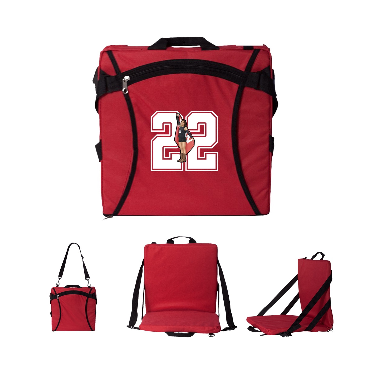 Folding Stadium Seat — Number in Red