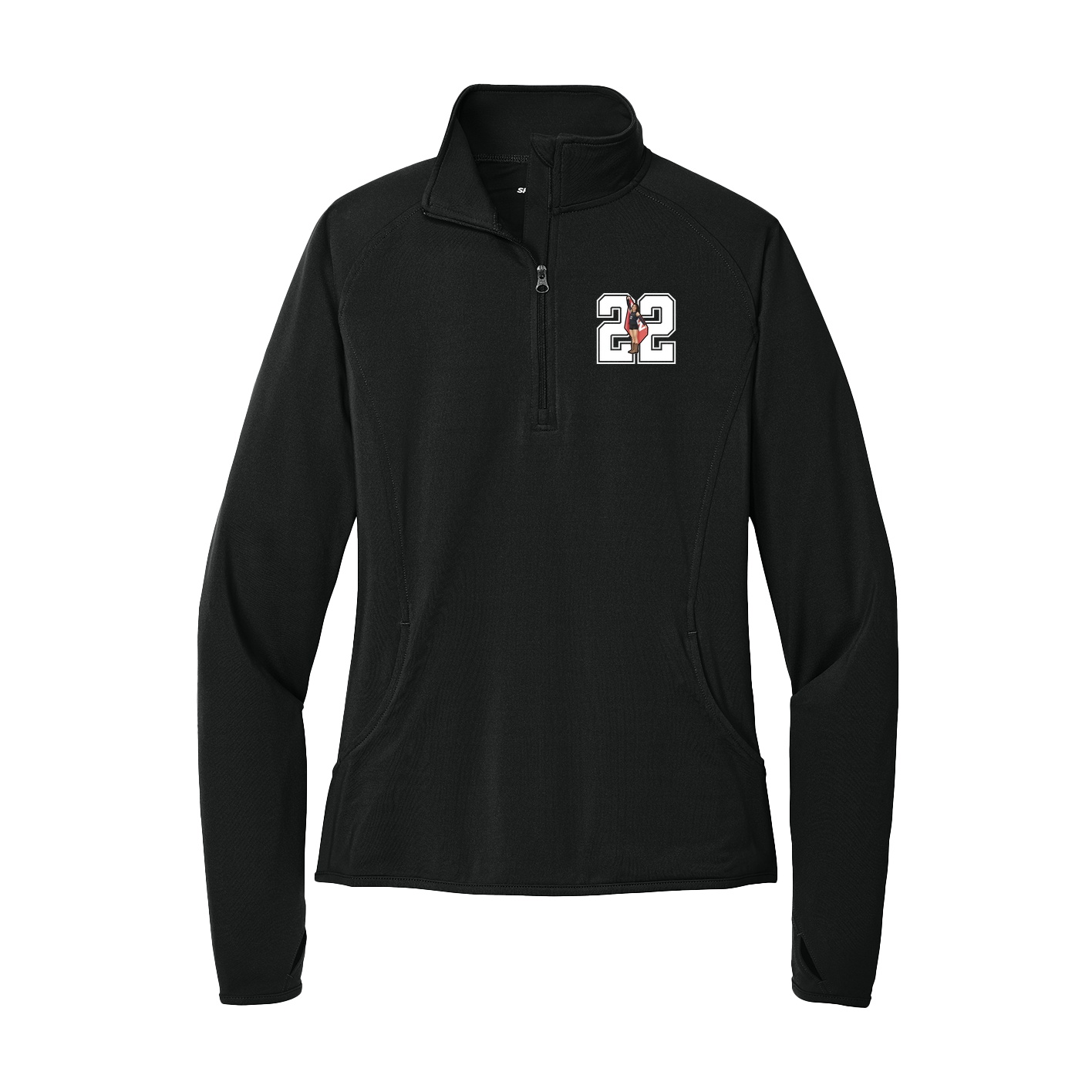 Women's Q-Zip Pullover — Number in Black