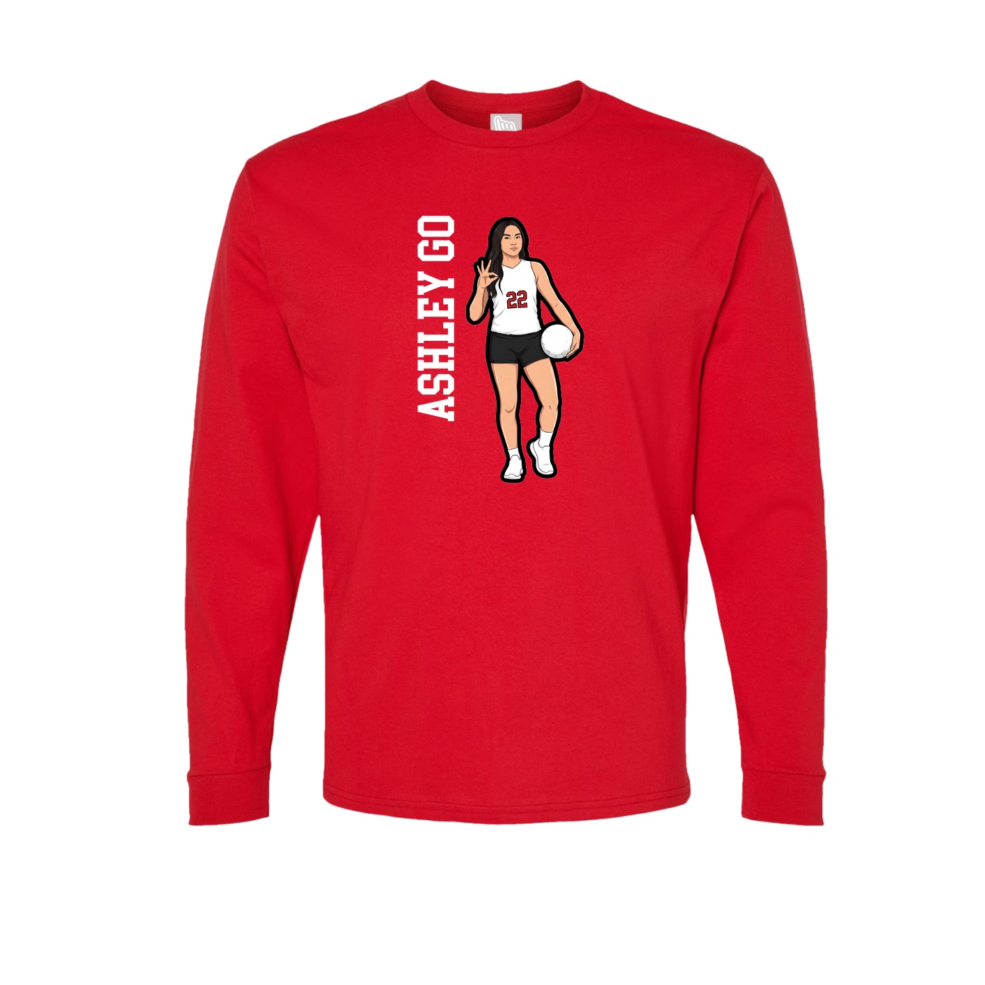 Long Sleeve Tee — Name Vertical in Red