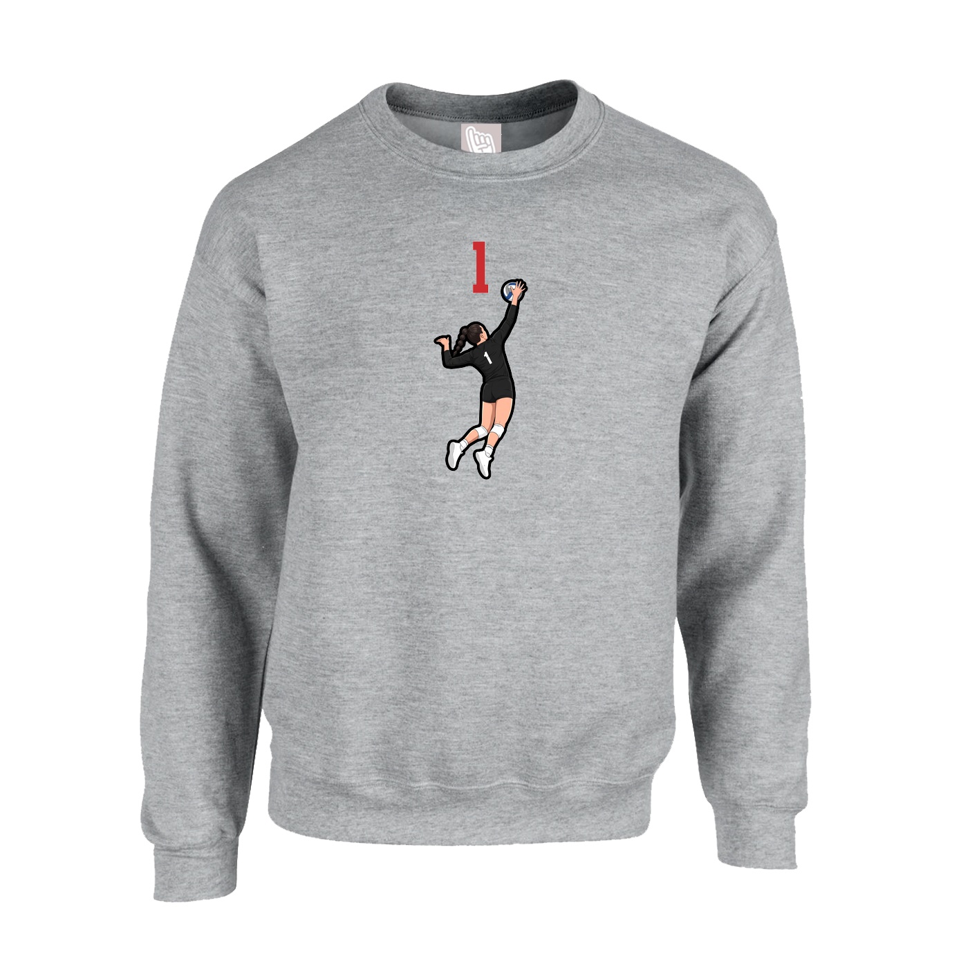 Fleece Crew — Number Top in Grey