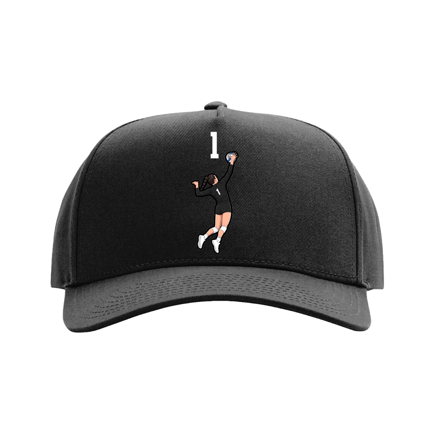 Full Fabric Five-Panel Champ Cap — Number Top in Black