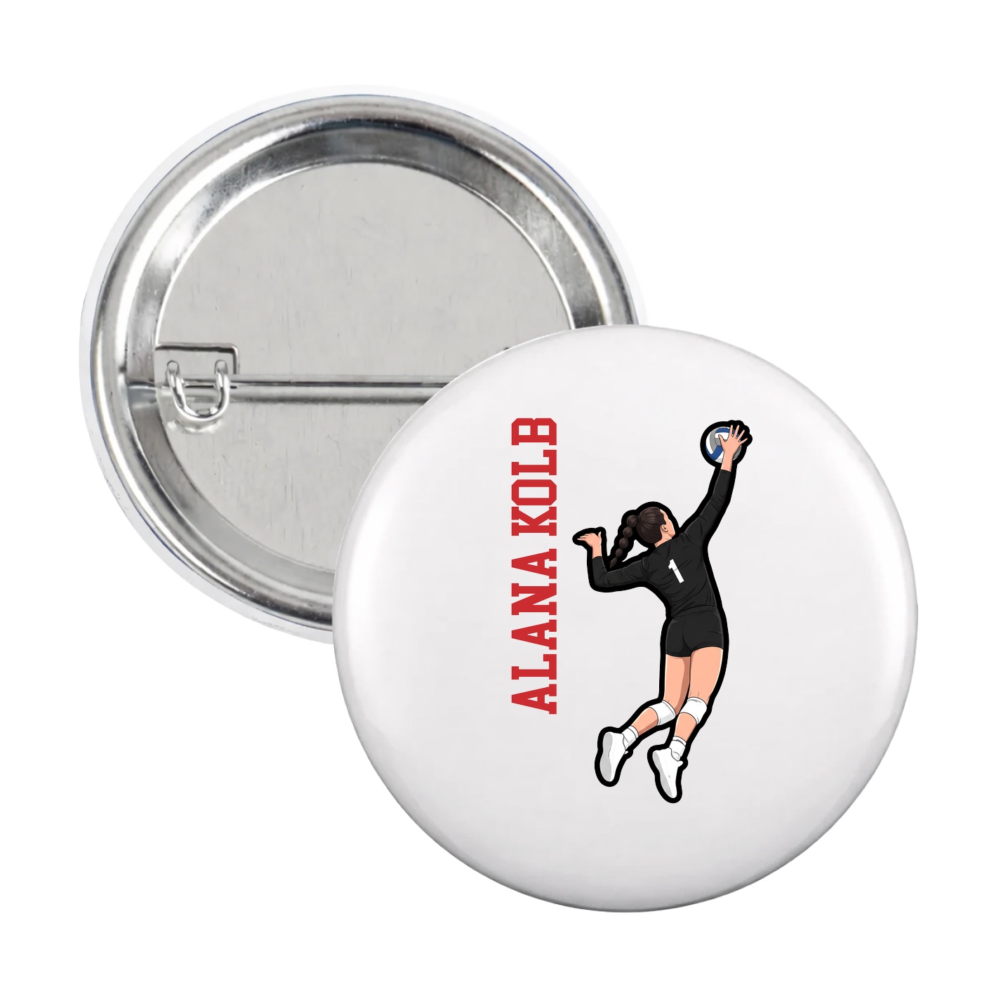 Game Day Button — Name Vertical in White