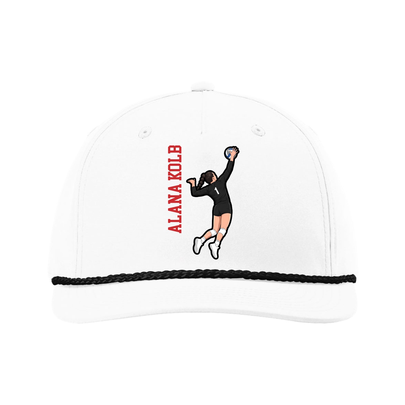 Five-Panel Classic Rope Cap — Name Vertical in White